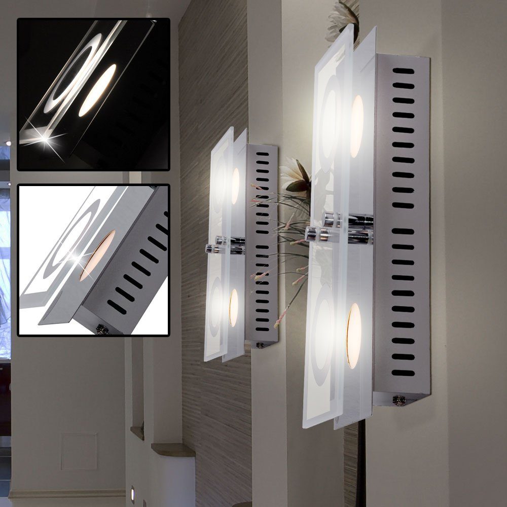 Wohnraum Deckenleuchte, fest Strahler WOFI Glas Leuchte LED Warmweiß, silber WOFI Decken verbaut, LED Wand Lampe 2-flg LED-Leuchtmittel