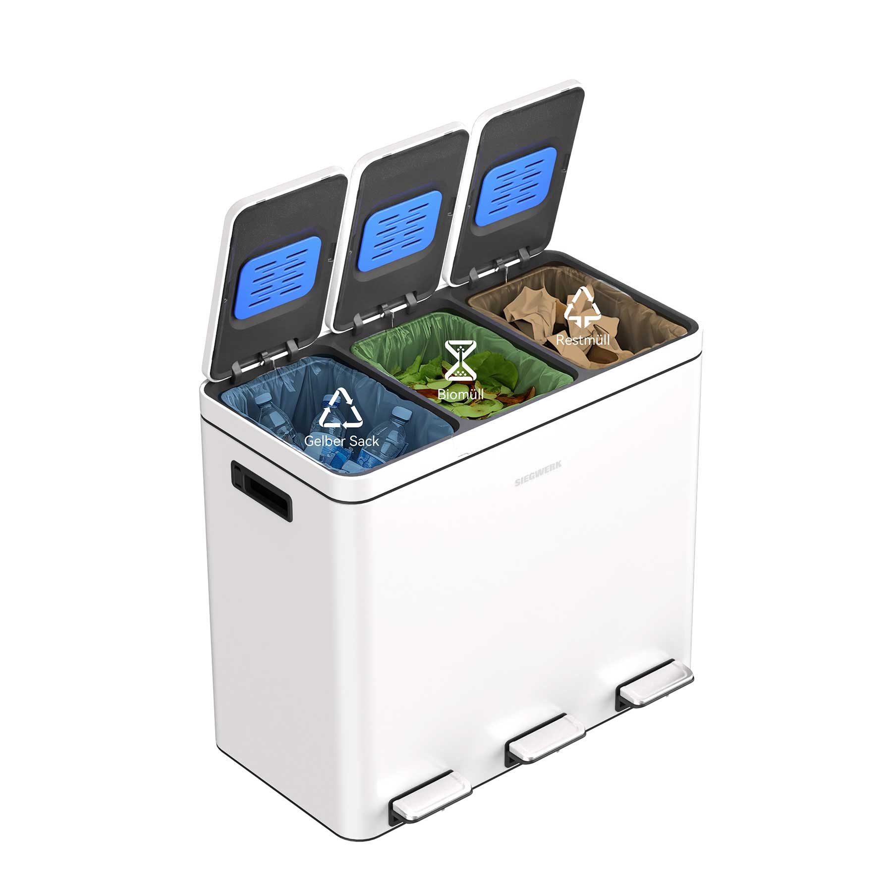 SIEGWERK Mülleimer SIEGWERK - KOLEKTO 3 3x18l mit Soft Close & Geruchsfilter