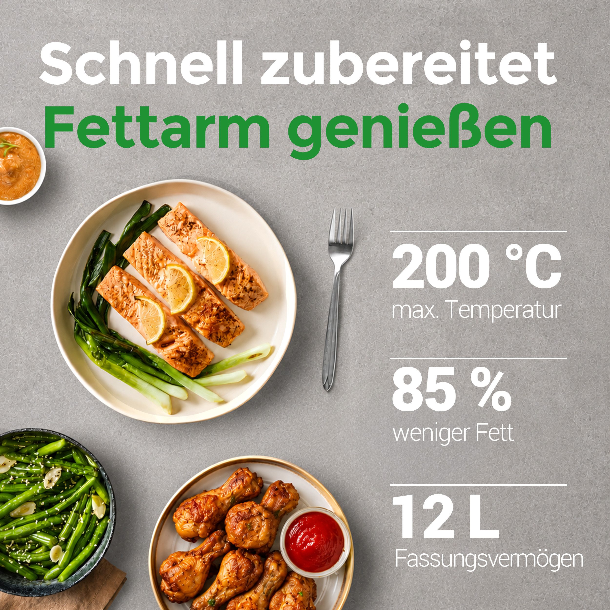 Vankel Heißluftfritteuse 12 L XXL Airfryer mit 12 Programmen, Sichtfenster, Touchdisplay und Minibackofen-Funktion, 1800 W, Fettarm frittieren, backen, grillen  – Bild 4 von 5