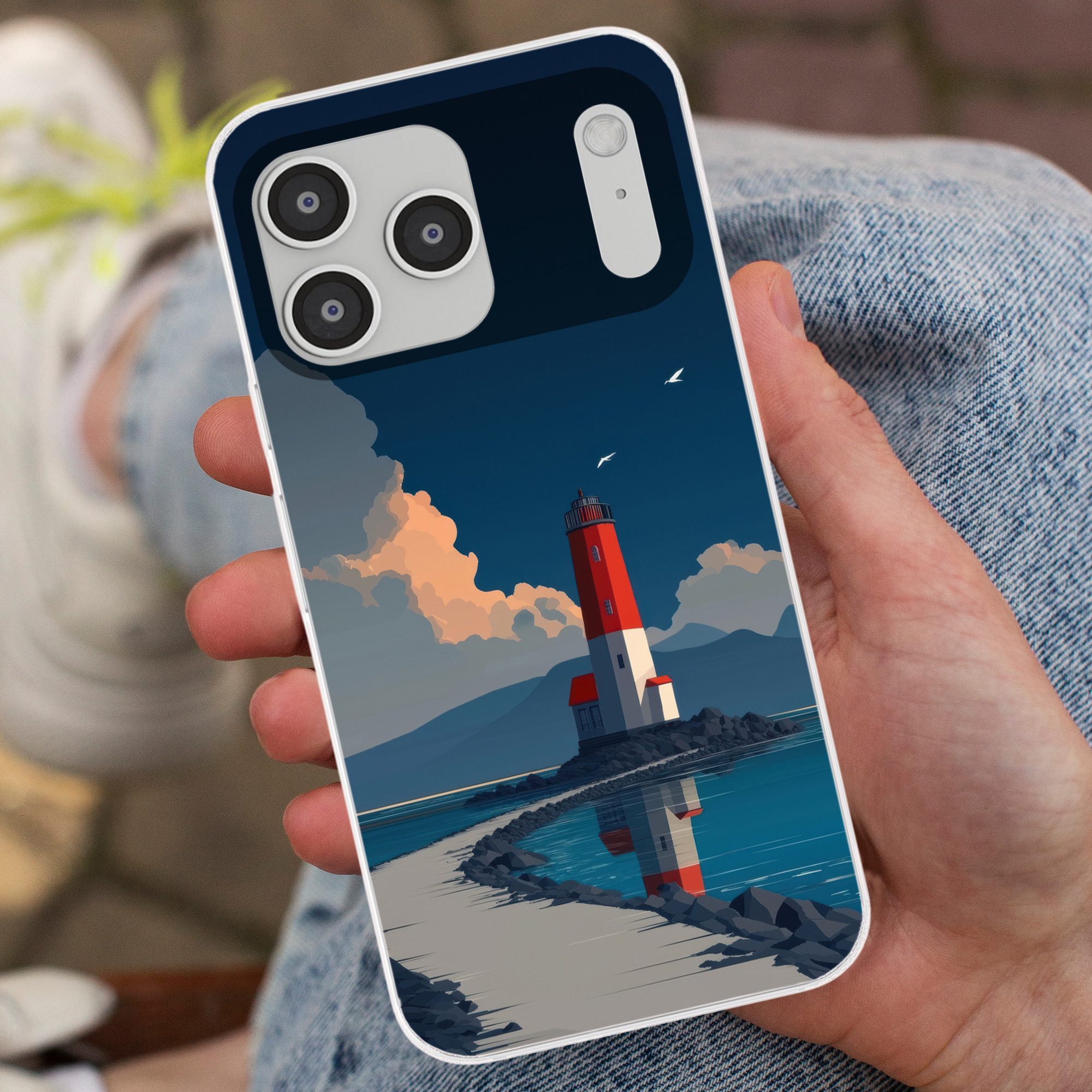 MuchoWow Handyhülle für Apple iPhone 17 Pro Max Leuchtturm - Meer - Wolken, Smartphone-Bumper, Print, Handy Schutzhülle Dünn