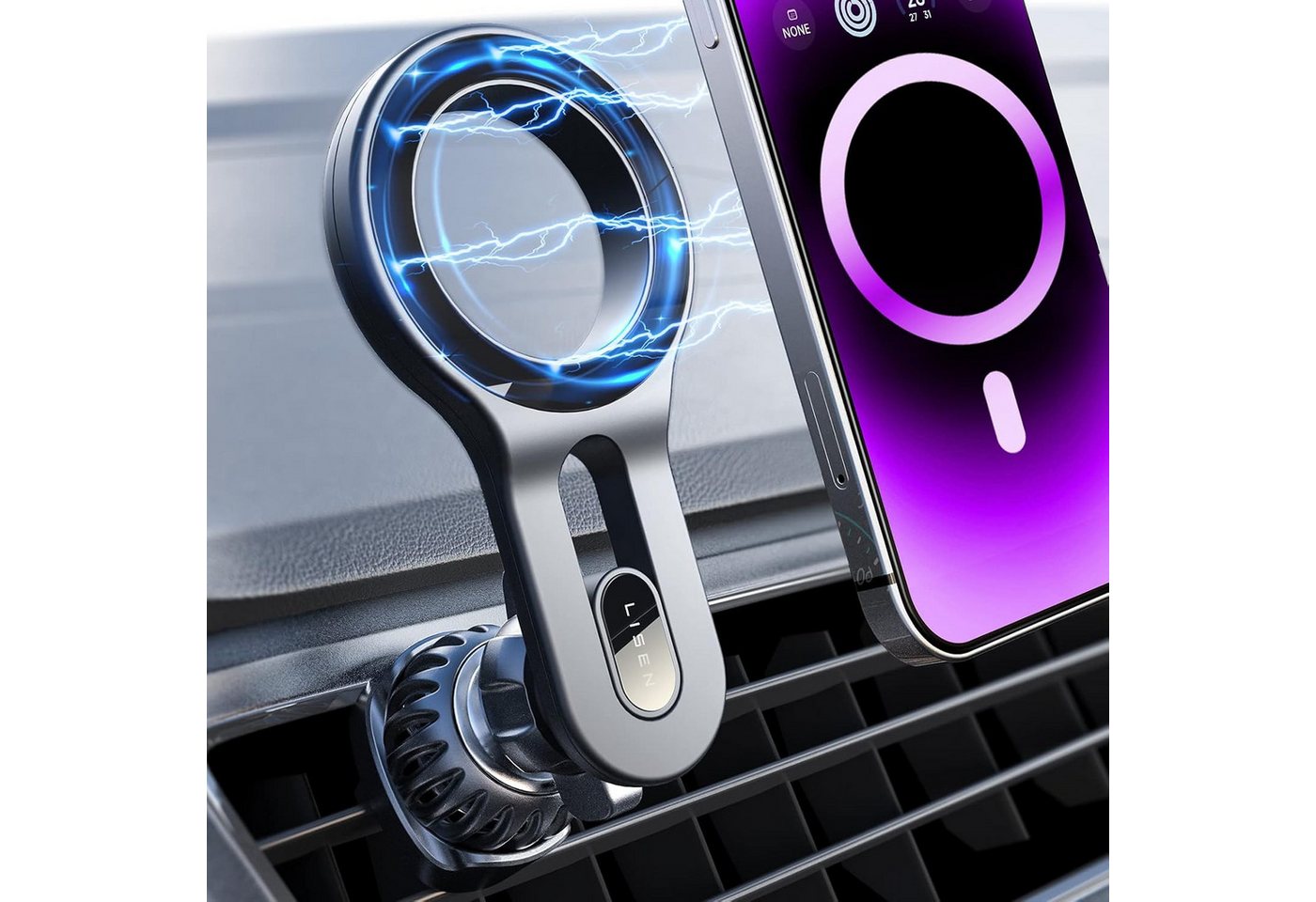 LISEN Smartphone-Halterung MagSafe Autohalterung Lüftung Magnet Handyhalterung Auto KFZ iPhone, (20 N52-Magnete, 30N Kraft, Luftauslass frei, MagSafe, 360° drehbar)