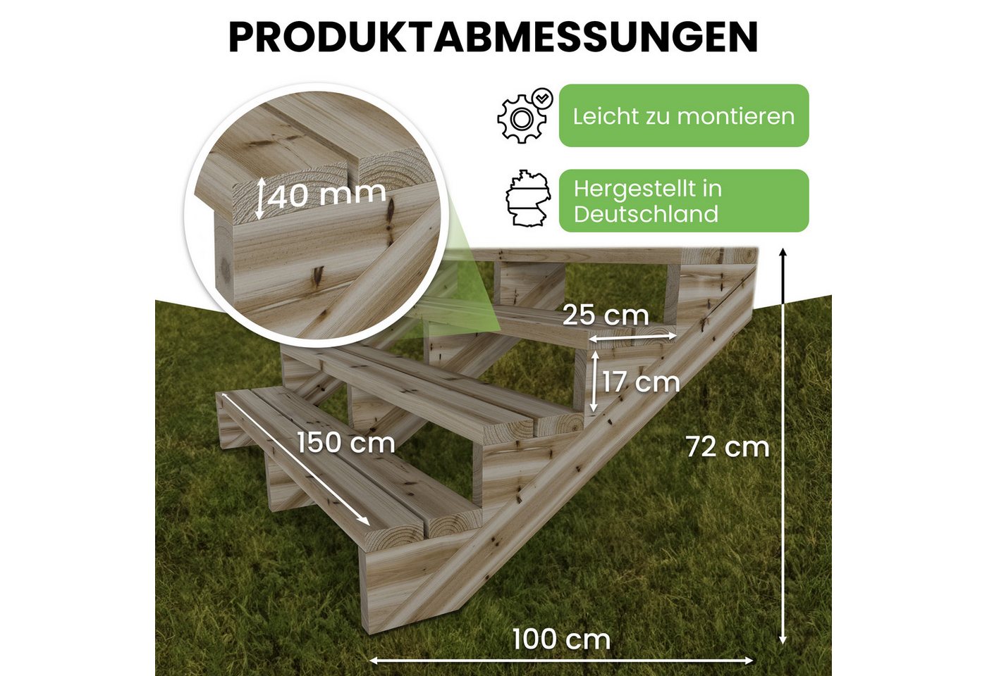Thumbnail - Gartenwelt Riegelsberger Außentreppe Terrassentreppe Kiefer kesseldruckimprägniert Treppe mit Stufen Wangen