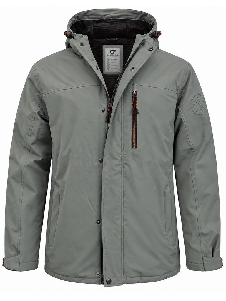 CROSSFIELD Funktionsjacke Herren Funktionsjacke mit Netz- & Taftfutter - Outdoor-Jacke Uni 10.000 mm Wassersäule, Nähte verschweißt, Kapuze abnehmbar, Stehkragen