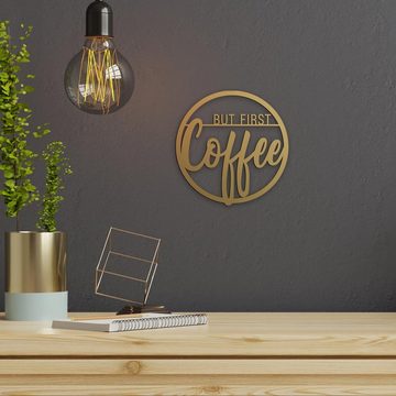 Namofactur Hängedekoration Deko Holzreifen Schriftzug "But first Coffee" Text aus Holz, Deko Spruch Cafe Küche, zum Aufhängen, Kaffee Schild rund, Hoop, Ring