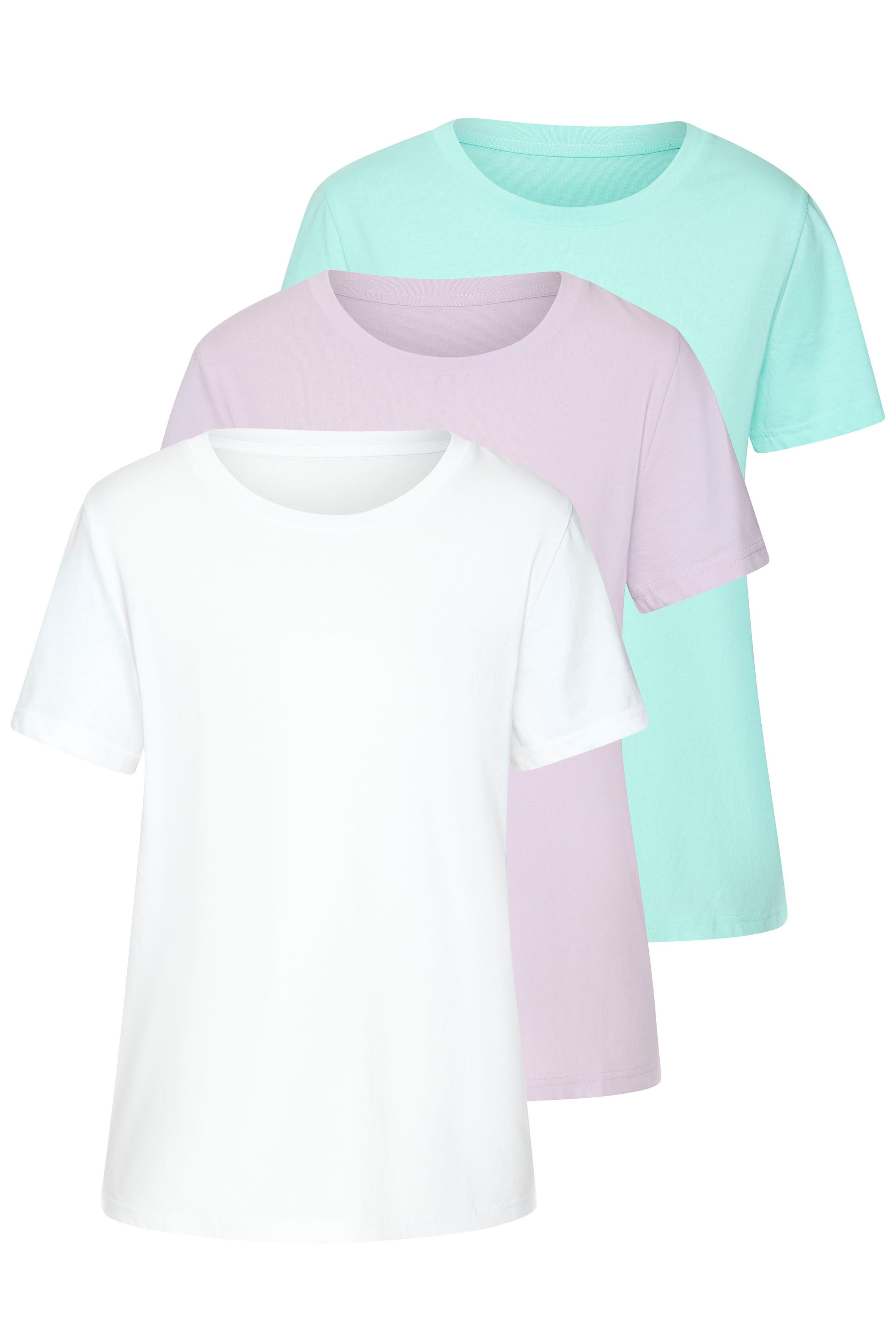 Beachtime T-Shirt mit modischem Schlitz am Saum (3er-Pack) aus hochwertiger Baumwoll-Qualität. € 34,95