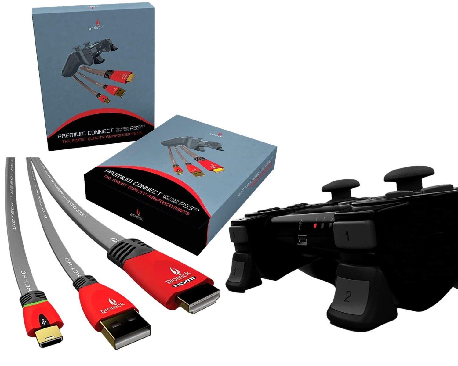 Gioteck Premium Connect Pack für Sony PS3 Controller (Einfahrbares Ladekabel  für Controller, Port-Erweiterung passend für Sony PS3 Slim Konsole)