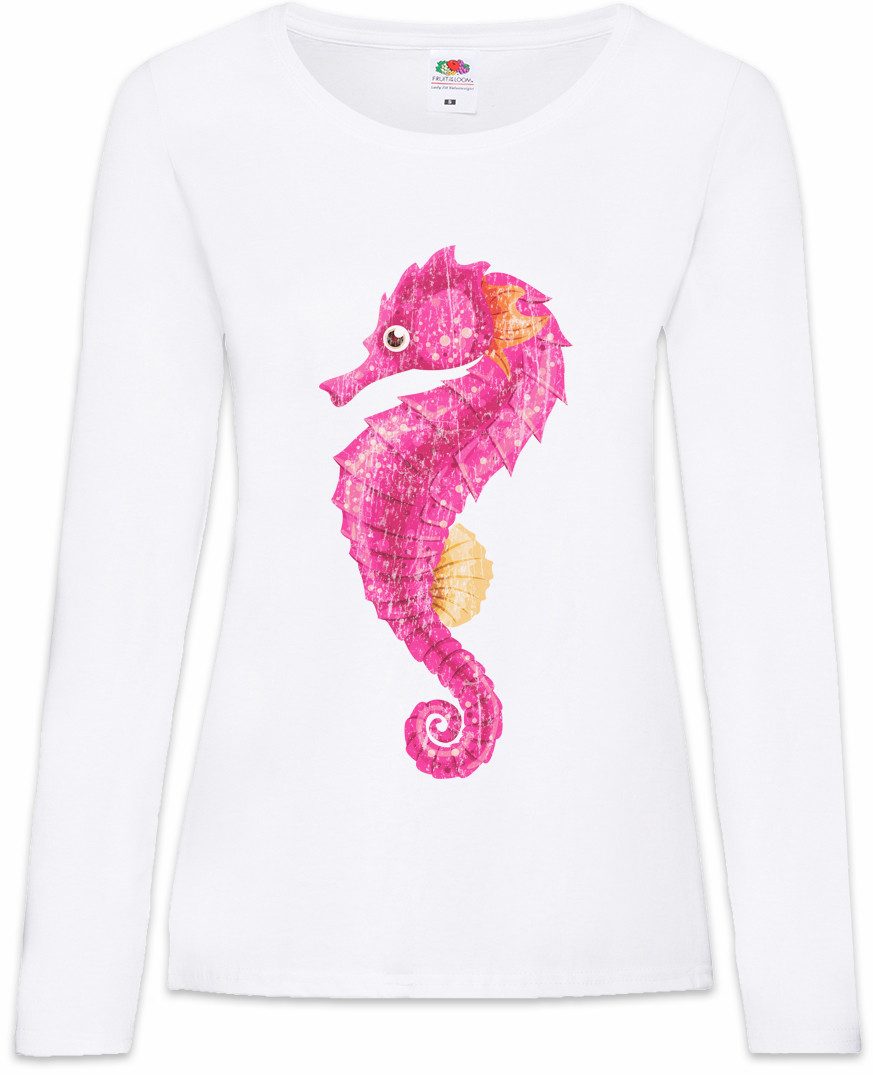 Urban Backwoods Langarmshirt Pink Seahorse Damen Langarmshirt Seepferdchen Tattoo Nautical Sailor (1-tlg) Art Segeln Segler Kapitän