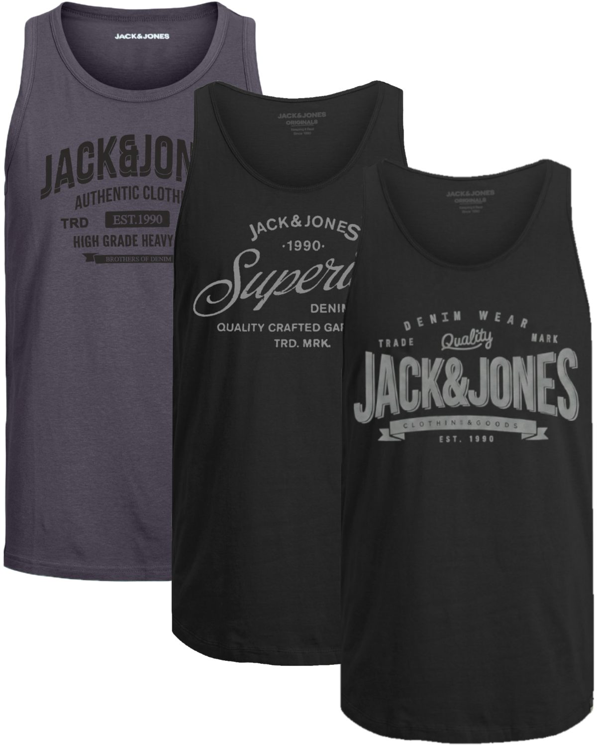 Jack & Jones Tanktop Bequemes Slimfit Shirt mit Printdruck (3er-Pack) mit Print