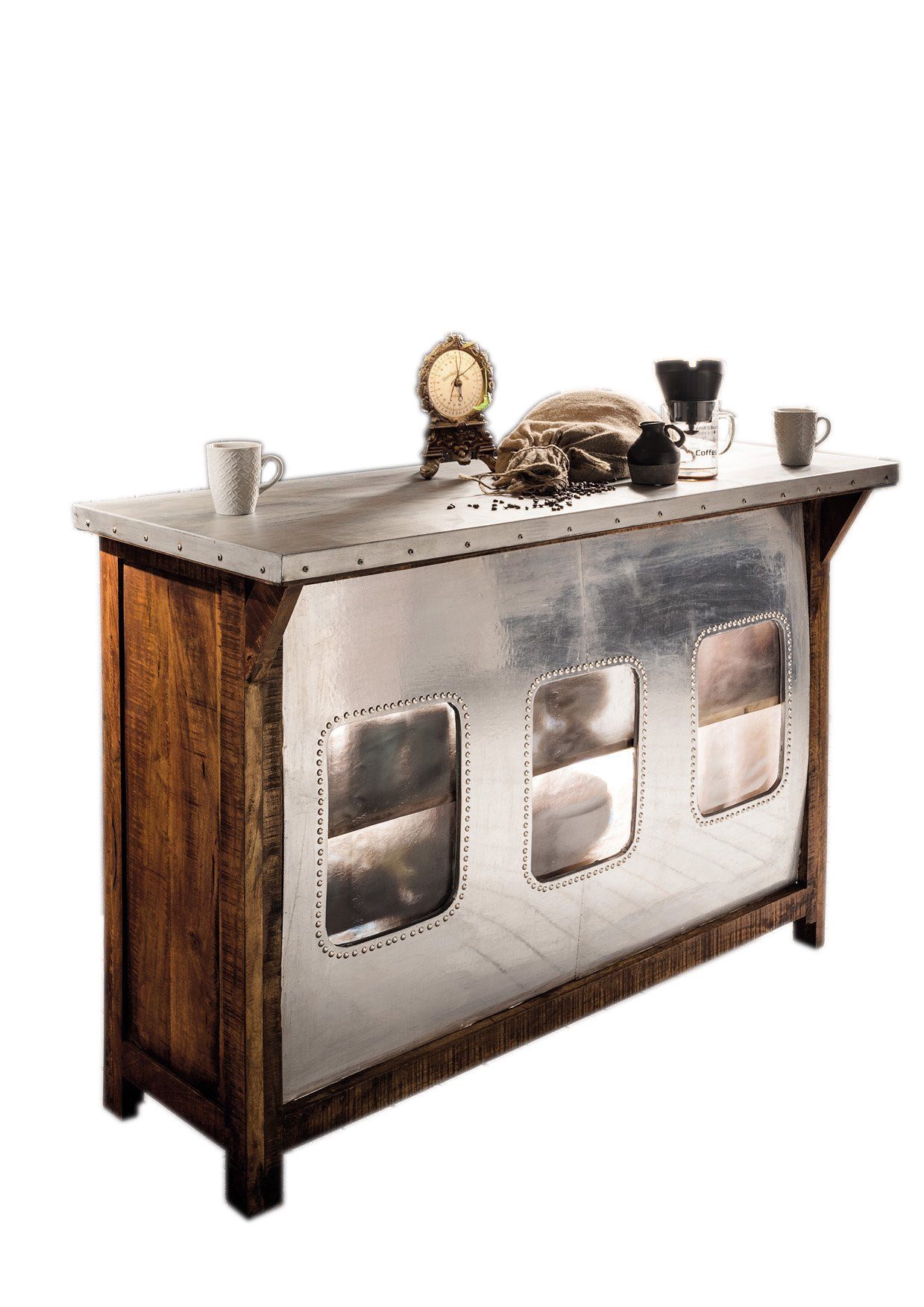 More2Home Tresenkommode Flugzeug-Bartresen/Ladentheke SKY, Aluminium/Mangoholz