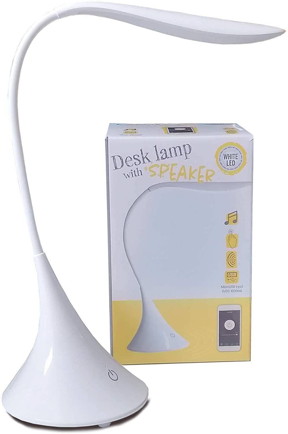 Schreibtischlampe LED integriert Bluetooth mit Lautsprecher, Tischleuchte Weiss Koopman fest Dimmbare LED kabellose