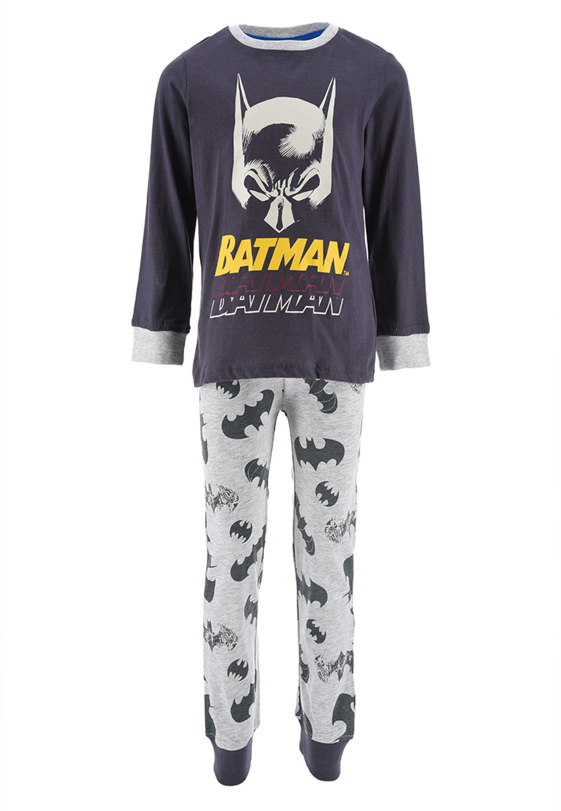 Batman Schlafanzug Kinder Jungen Pyjama langarm Nachtwäsche (2 tlg) Grau