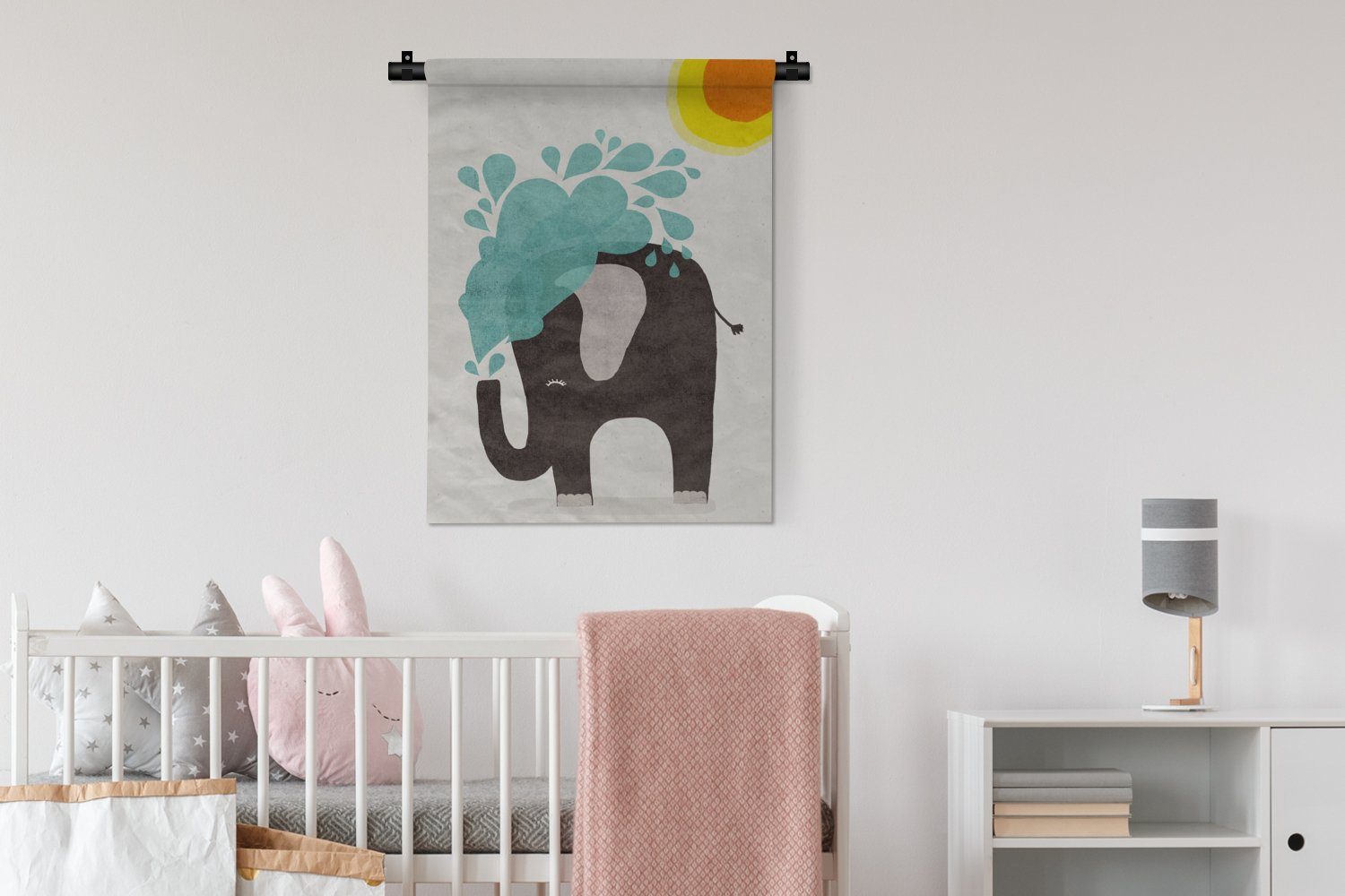 für Tapisserie, Wanddekoobjekt Elefant Deko - der Wand, Schlafzimmer - an Wasser MuchoWow Sonne, Wohnzimmer, - Kind