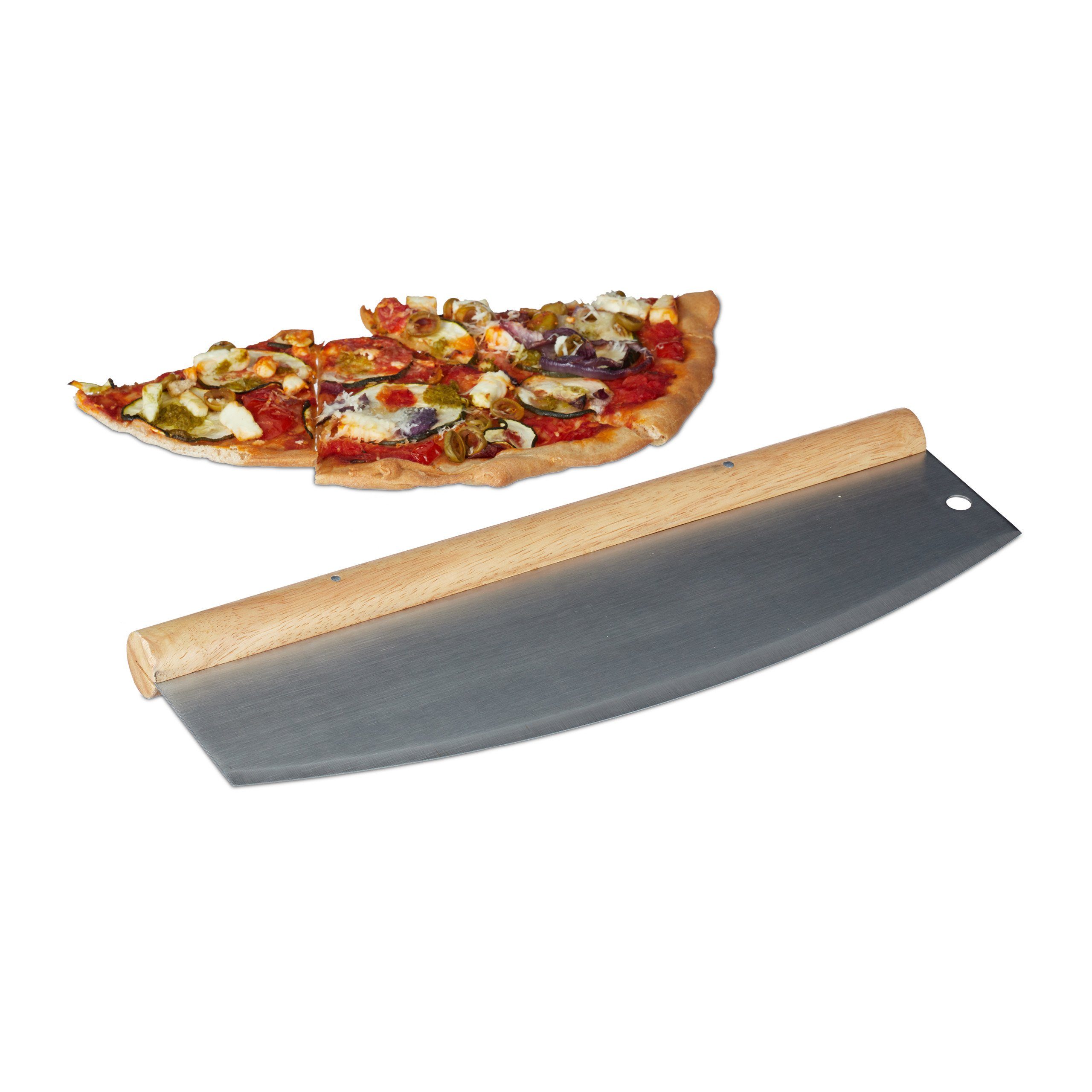 relaxdays Pizzaschneider Pizza Wiegemesser Edelstahl aus