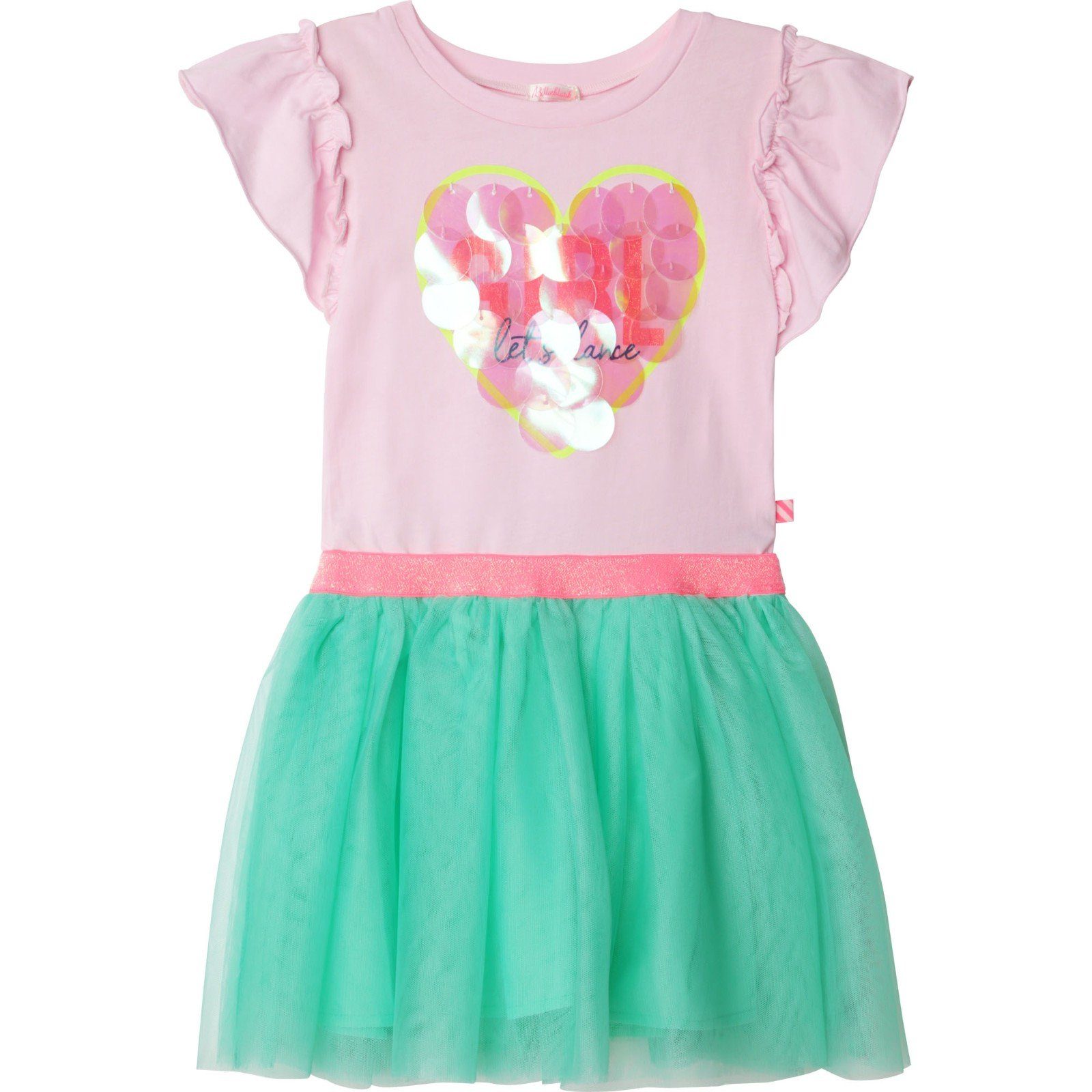 rosa Kleid Girl Pailletten Billieblush A-Linien-Kleid Billieblush Tüllkleid neonpink grün Herz
