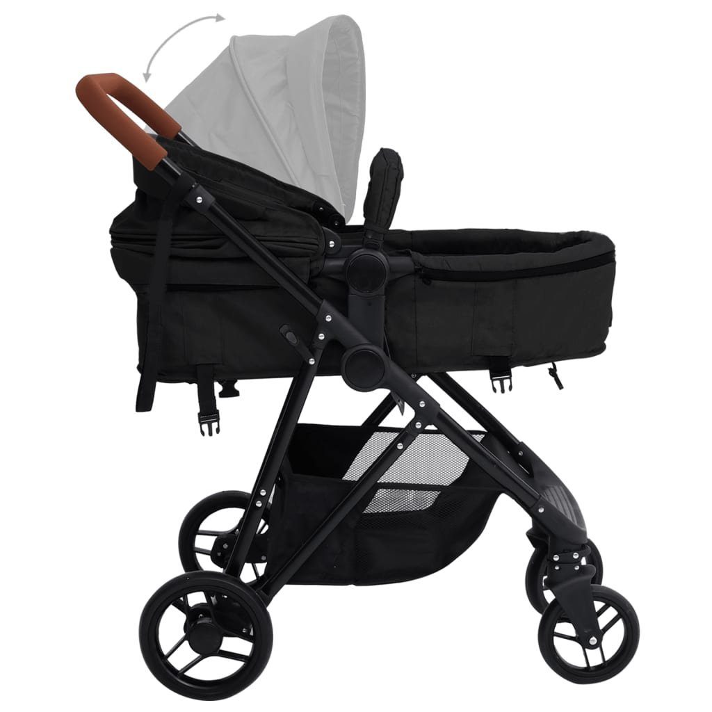 3-in-1 Kinderwagen Stahl Anthrazit vidaXL Kinder-Buggy und Schwarz