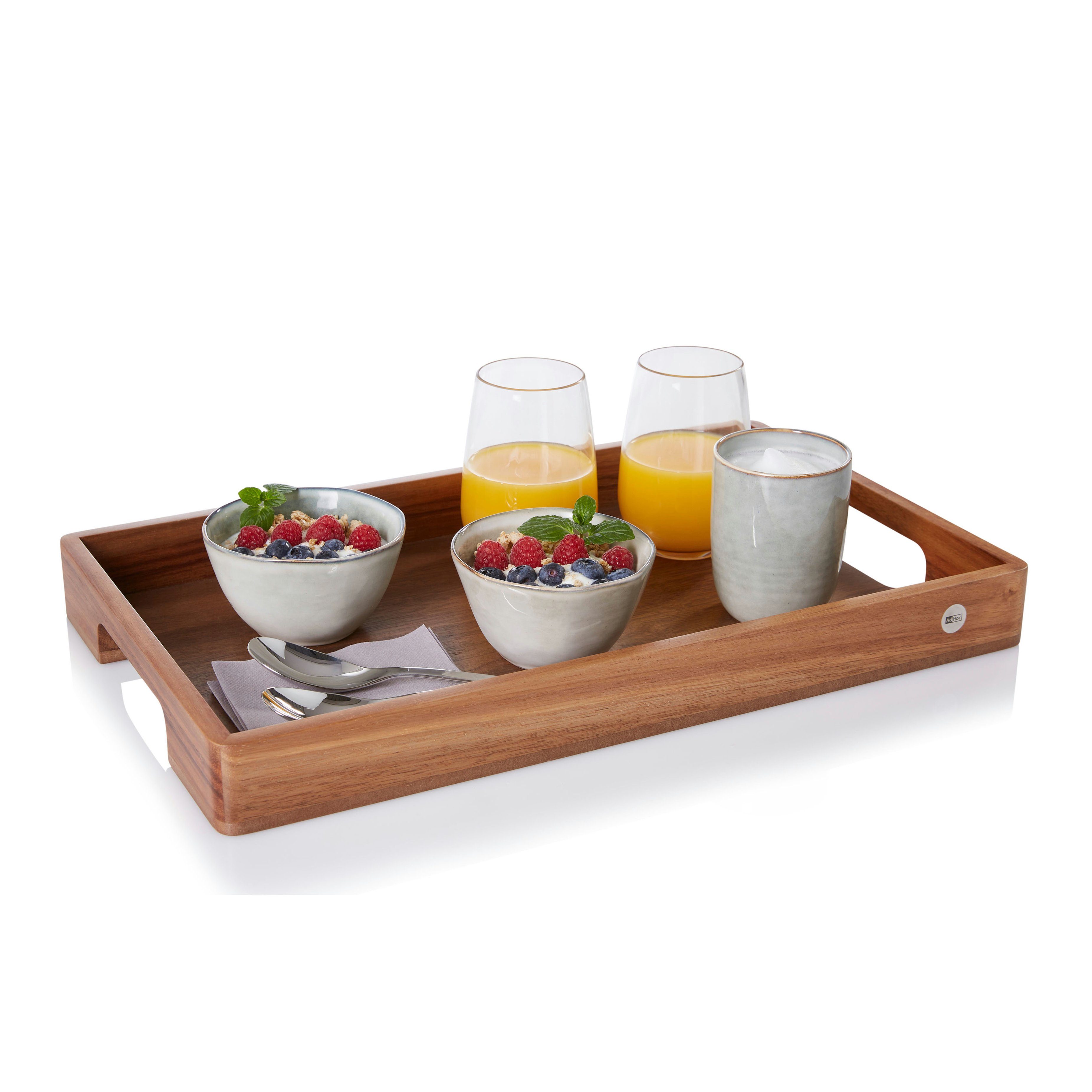 AdHoc Tablett Serviertablett Smart, cm Frühstückstablett 56x30 Holz, Griffmulden Serve ergonomischen mit (1-tlg), hochwertiges