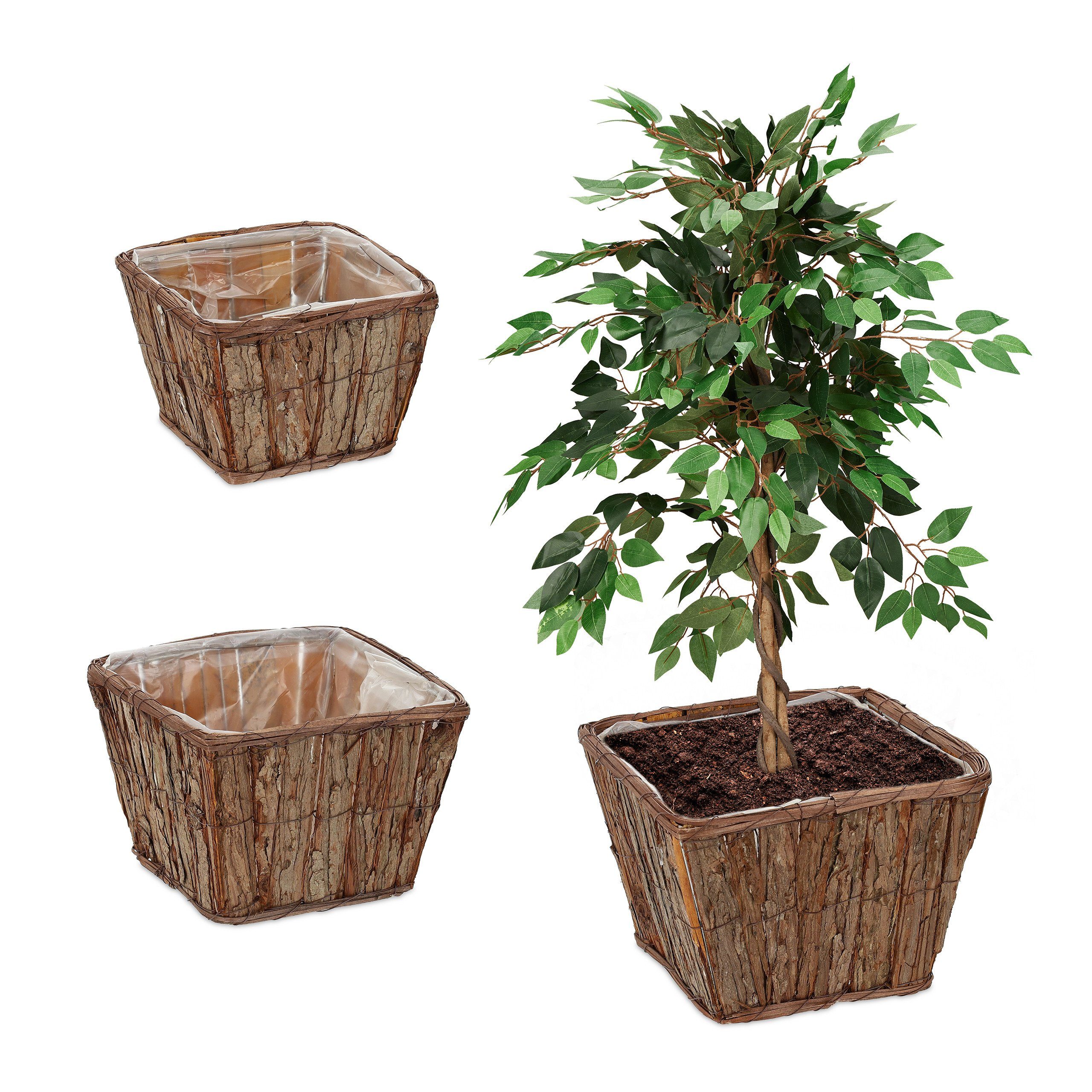 Blumentopf Holz relaxdays Eckiges aus 3er Blumentopf Set