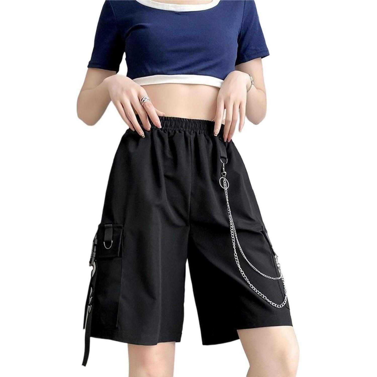 LuxusKollektion Cargohose Culotte Hose Damen elas. Bund asymm. Falten schwarz XL