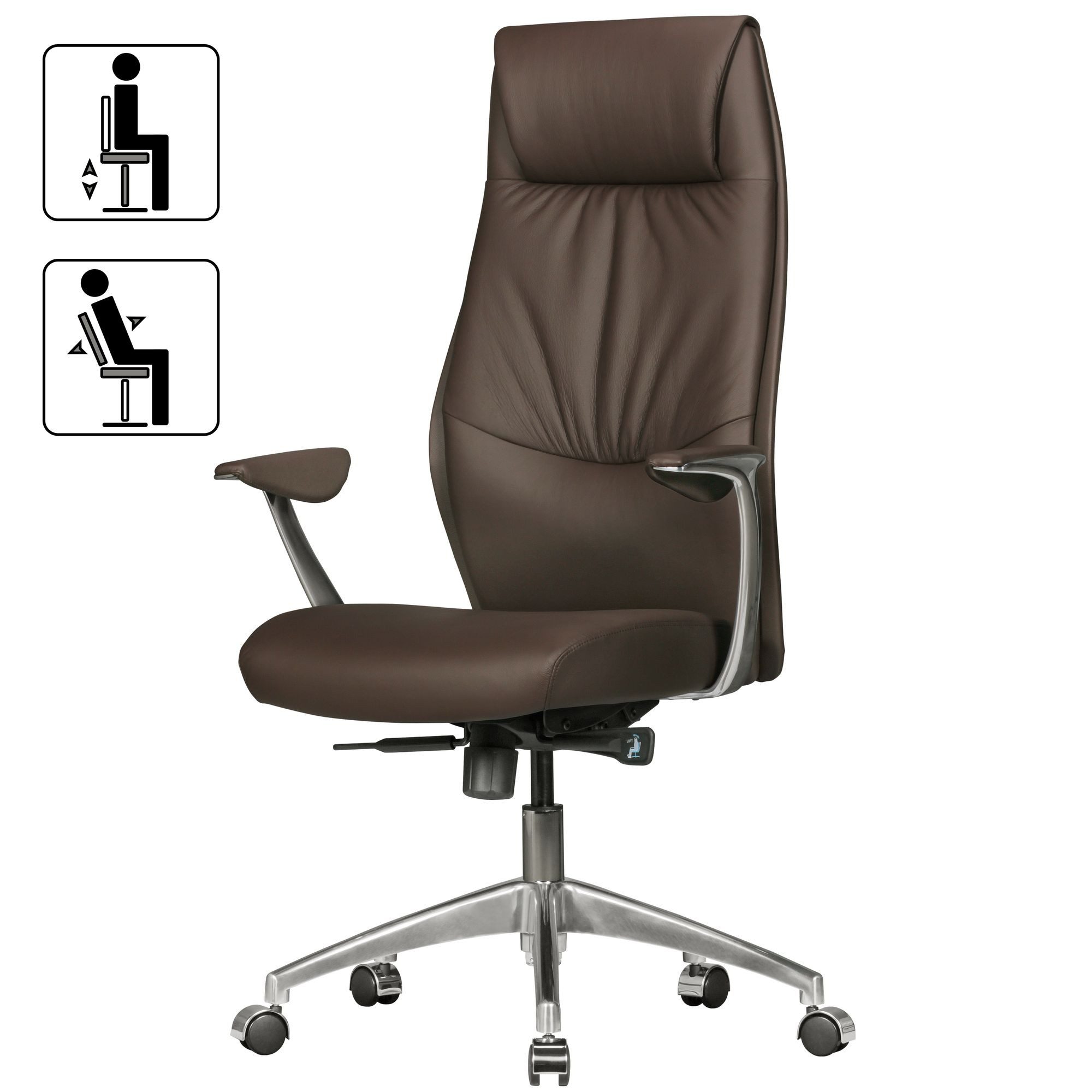 Amstyle Chefsessel Bürostuhl Echt-Leder Schreibtischstuhl Braun Drehstuhl (Echtleder Braun Schreibtischstuhl XXL 120kg), Bürostuhl Synchronmechanik Chefsessel Kopfstütze