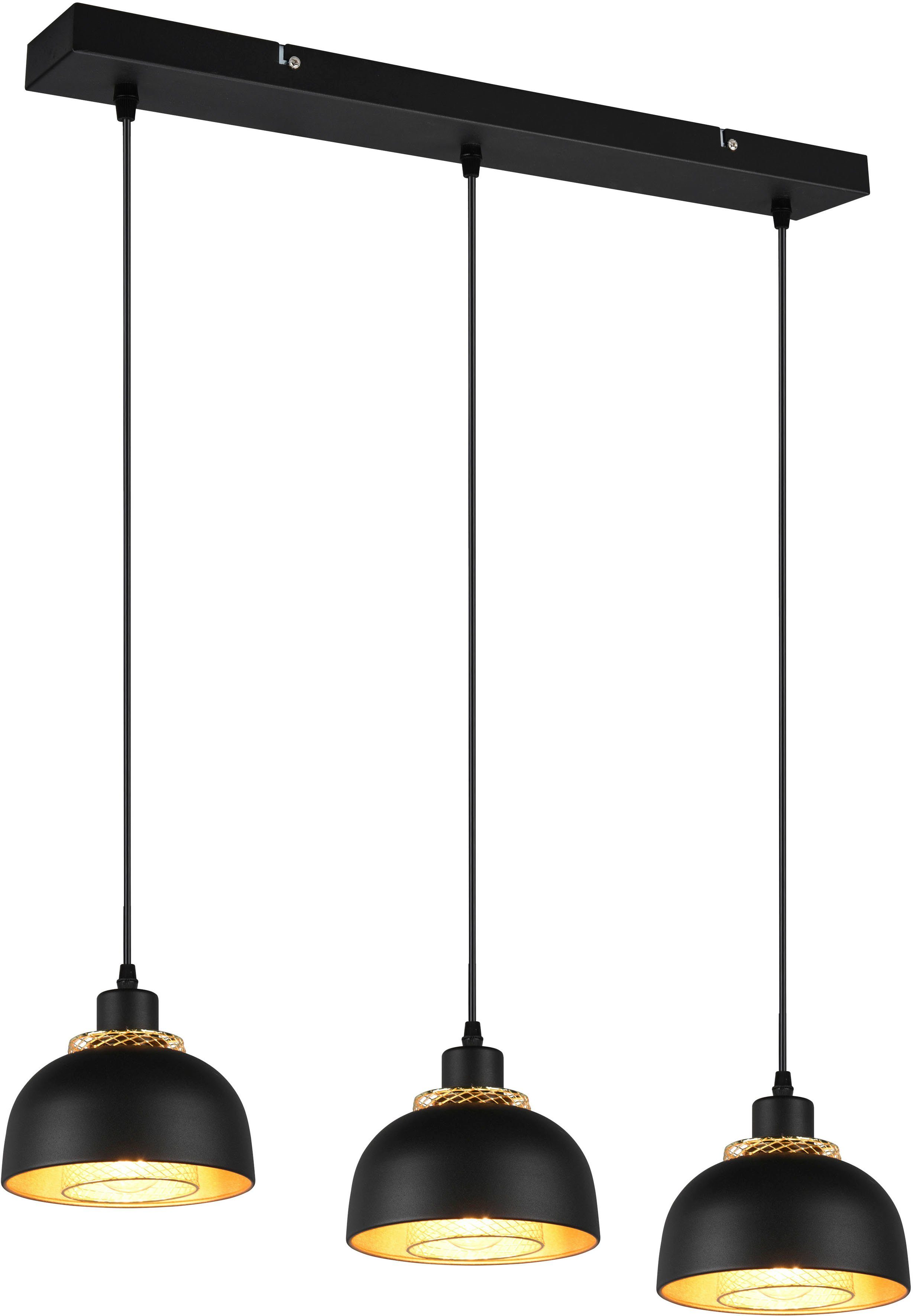 TRIO Leuchten Industrie-Look 3-flg, Leuchtmittel, - Punch, Doppelschirm max 40W exkl ohne 3xE27 warmweiß schwarz-gold mit Pendelleuchte kaltweiß