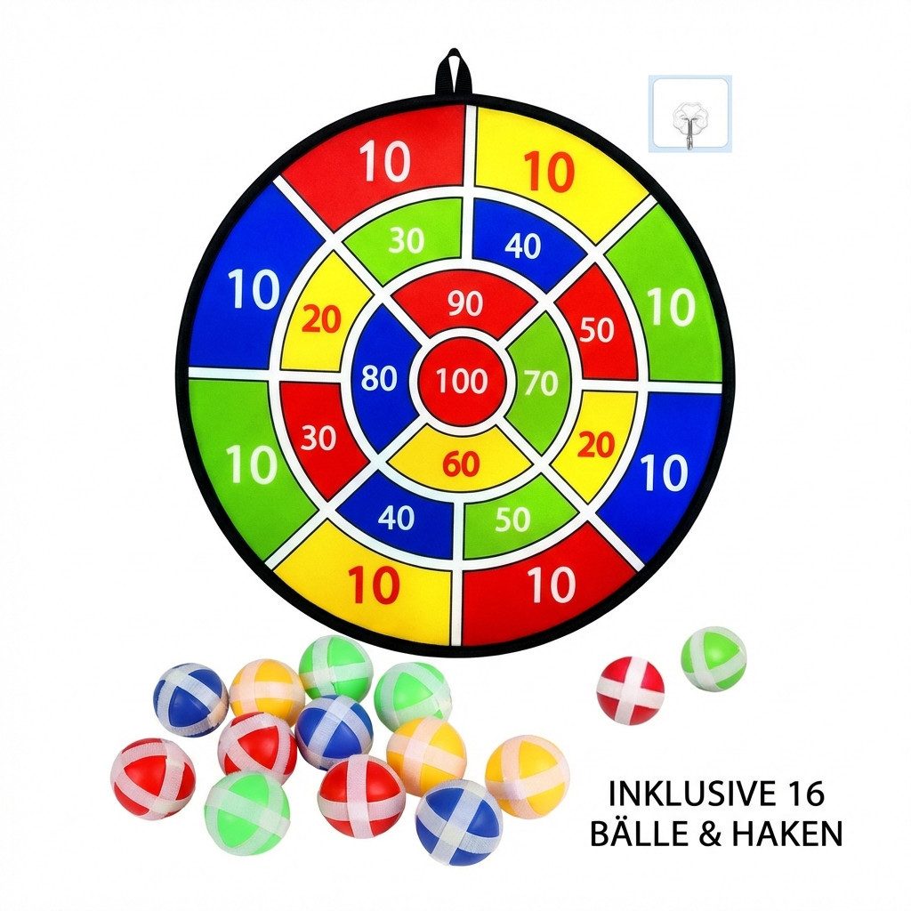 POPOLIC Dartscheibe Zusammenklappbare Dartscheibe mit Klettverschluss und 16 Bällen