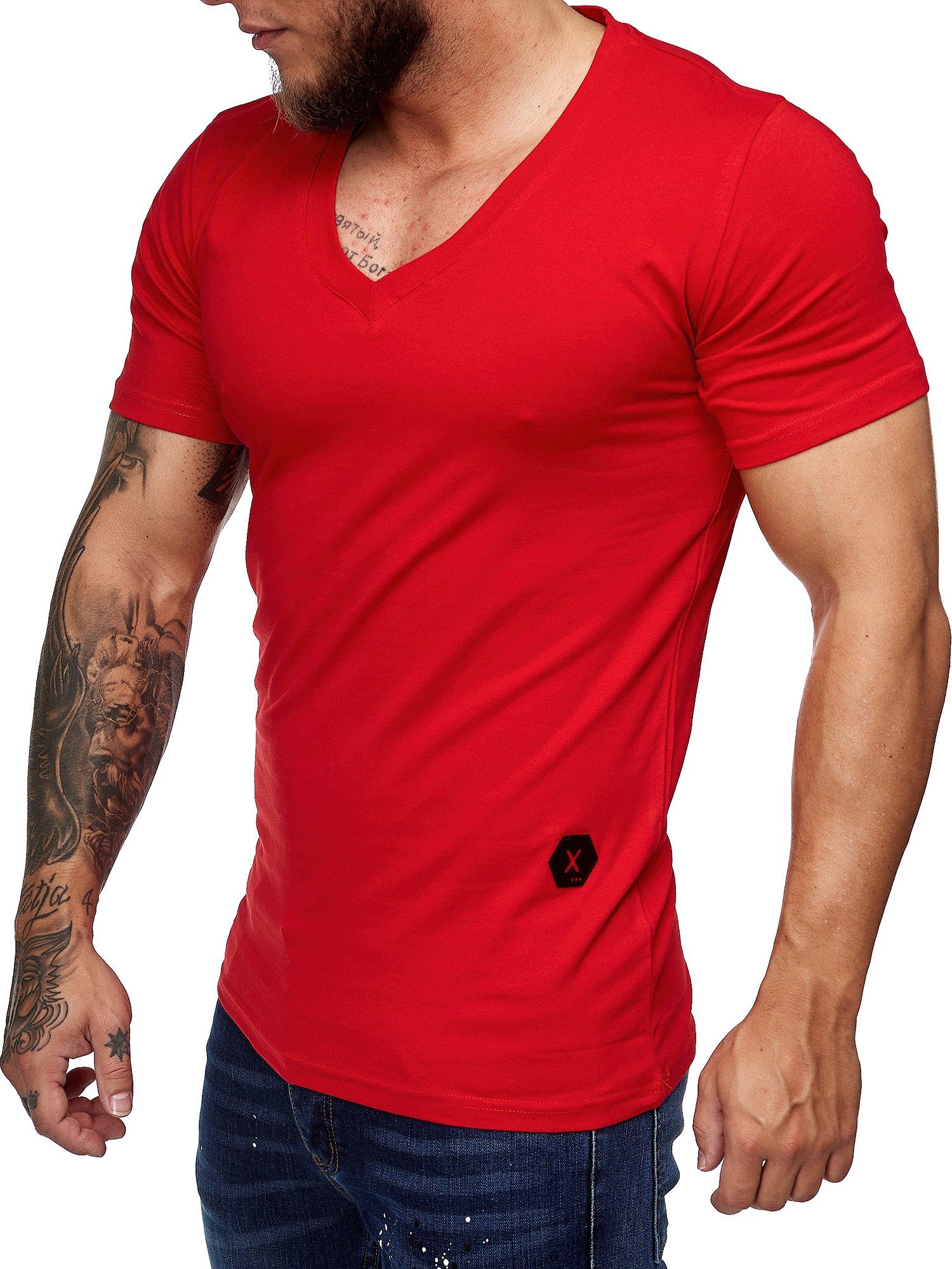 T-Shirt 1-tlg) Rot 8031ST Fitness Polo OneRedox Casual Freizeit Kurzarmshirt (Shirt Tee,