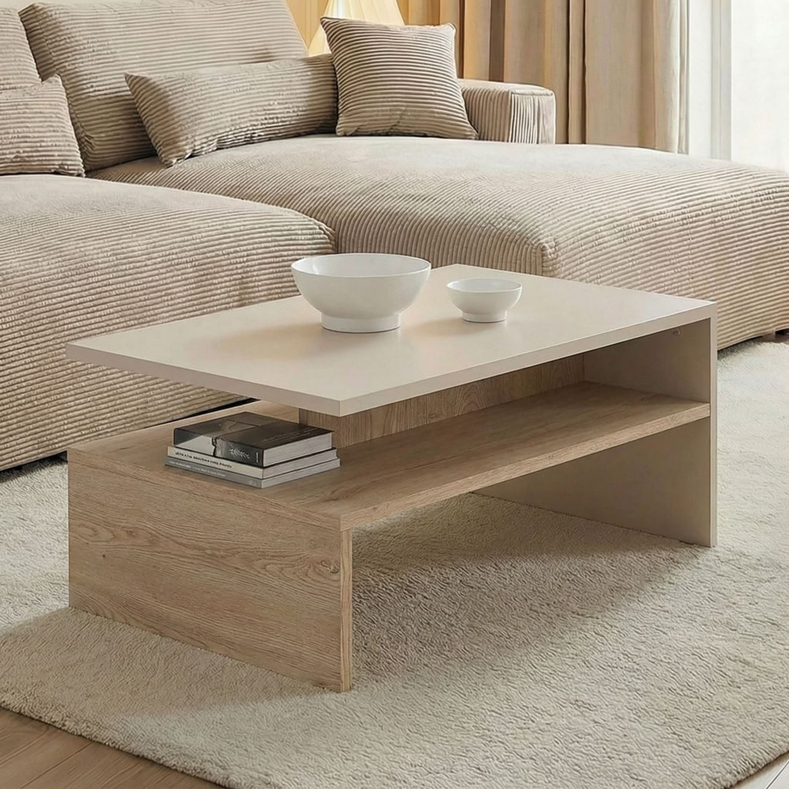 IDIMEX Couchtisch PAULINA, Beistelltisch 90x60 cm mit und offenem Fach Kaschmir/Cremona Eiche