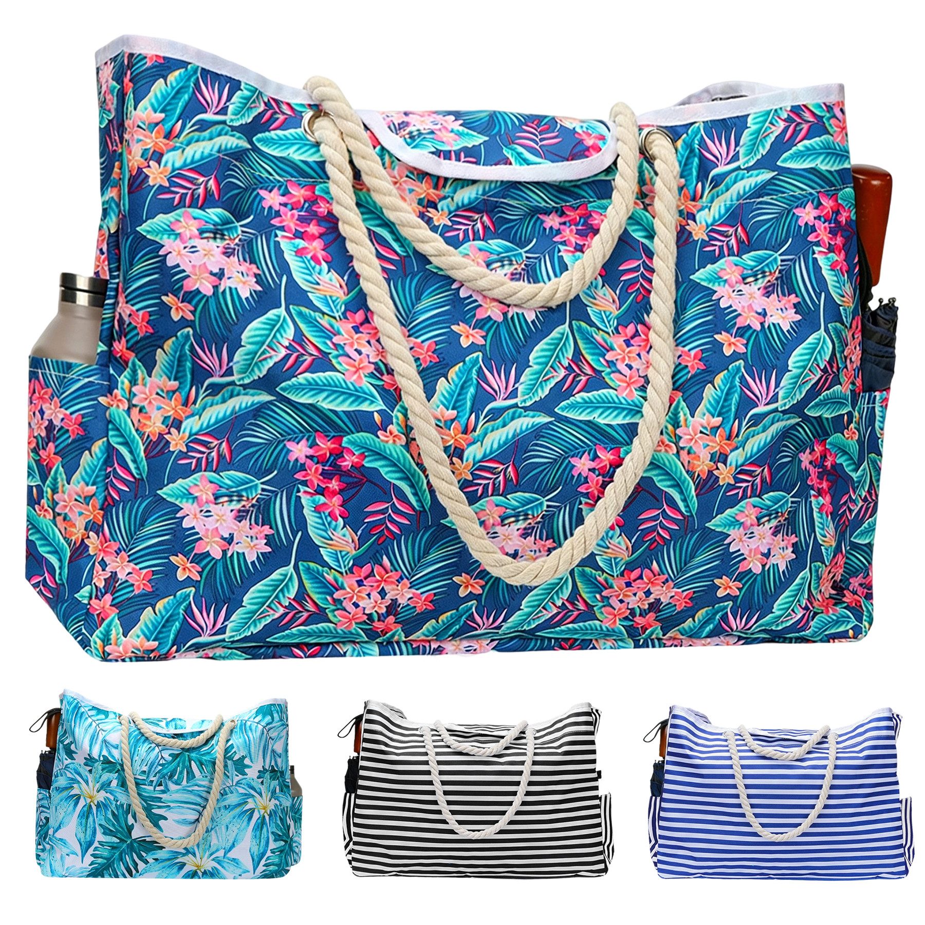 Mutig Strandtasche Große Strandtasche mit Reißverschluss, wasserdicht & sanddicht (Damen Umhängetasche / Tragetasche / Shopper, itness- & Reisetasche für Strand, Pool), Urlaub & Reisen, Familie