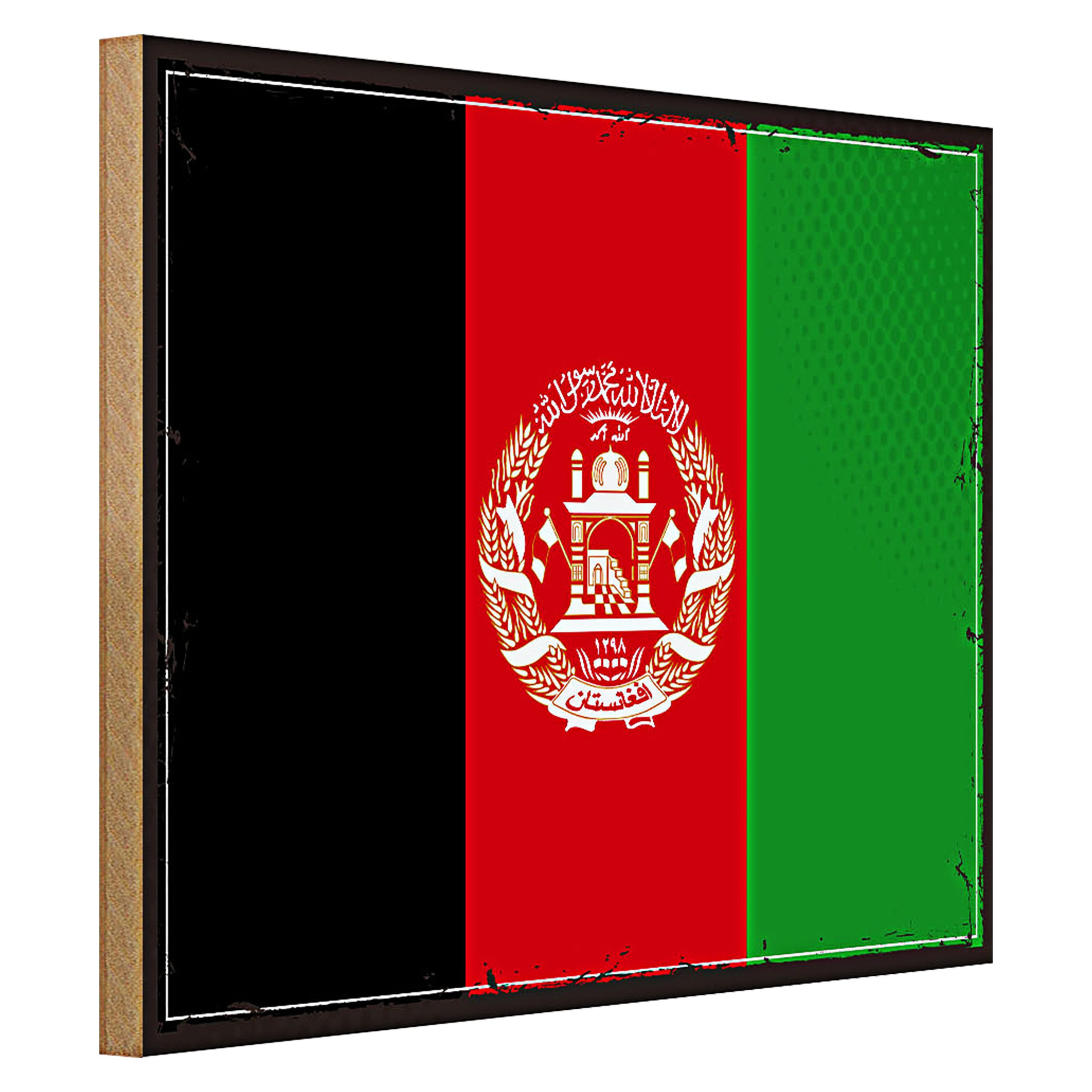 Roomando Holzbild Flagge Afghanistan 40x30cm Retro Afghanistan