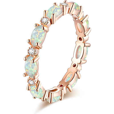 S&T Design Fingerring Damen Ring Opal Gold 18 Karat vergoldet Rose Ring Luxus Vintage (inkl. LED Ringtruhe), Opal Damenring