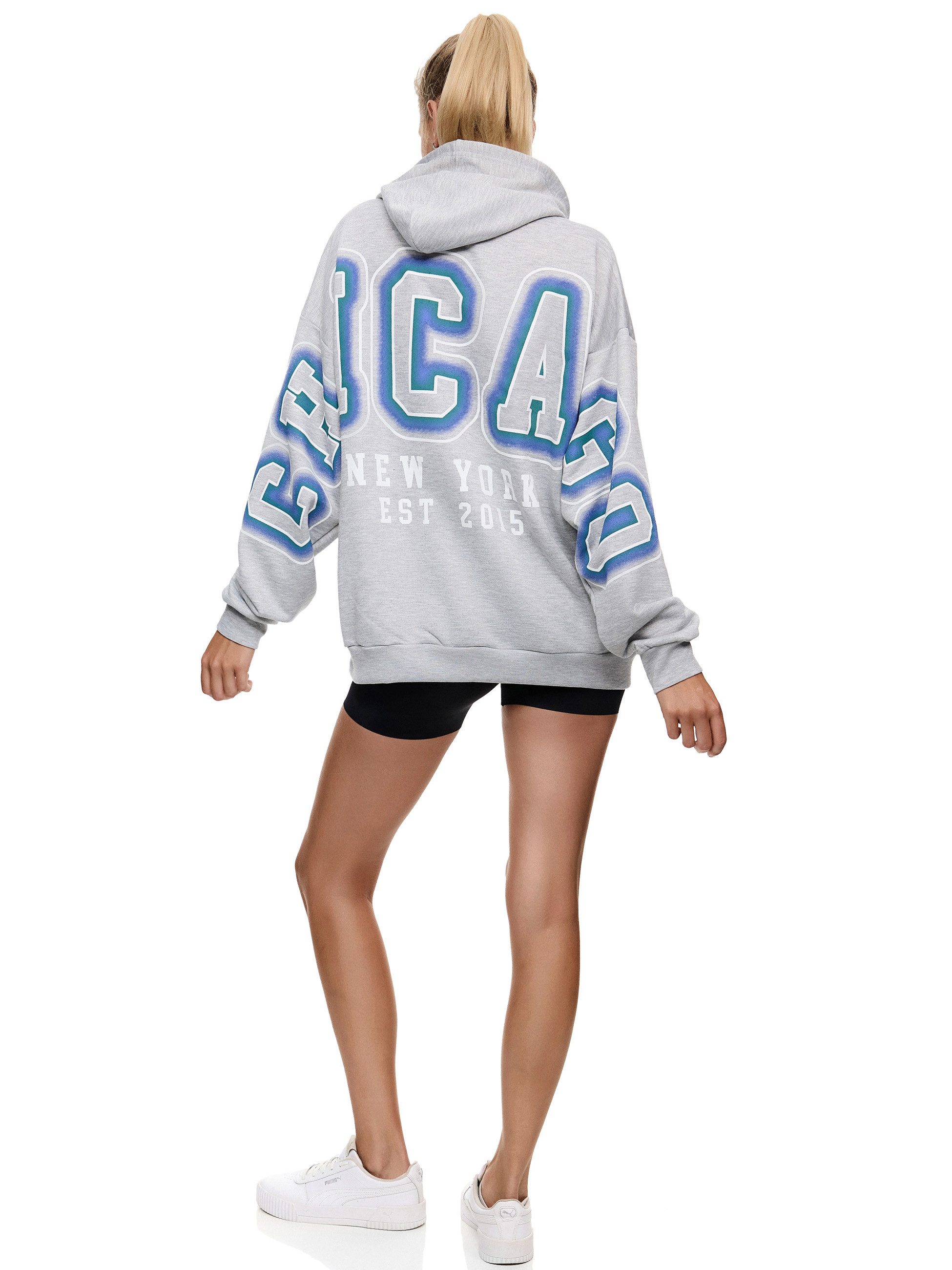 Worldclassca Hoodie Worldclassca Oversized CHICAGO Hoodie Kapuzenpullover Sweatshirt Chicago Print Kapuzenpullover