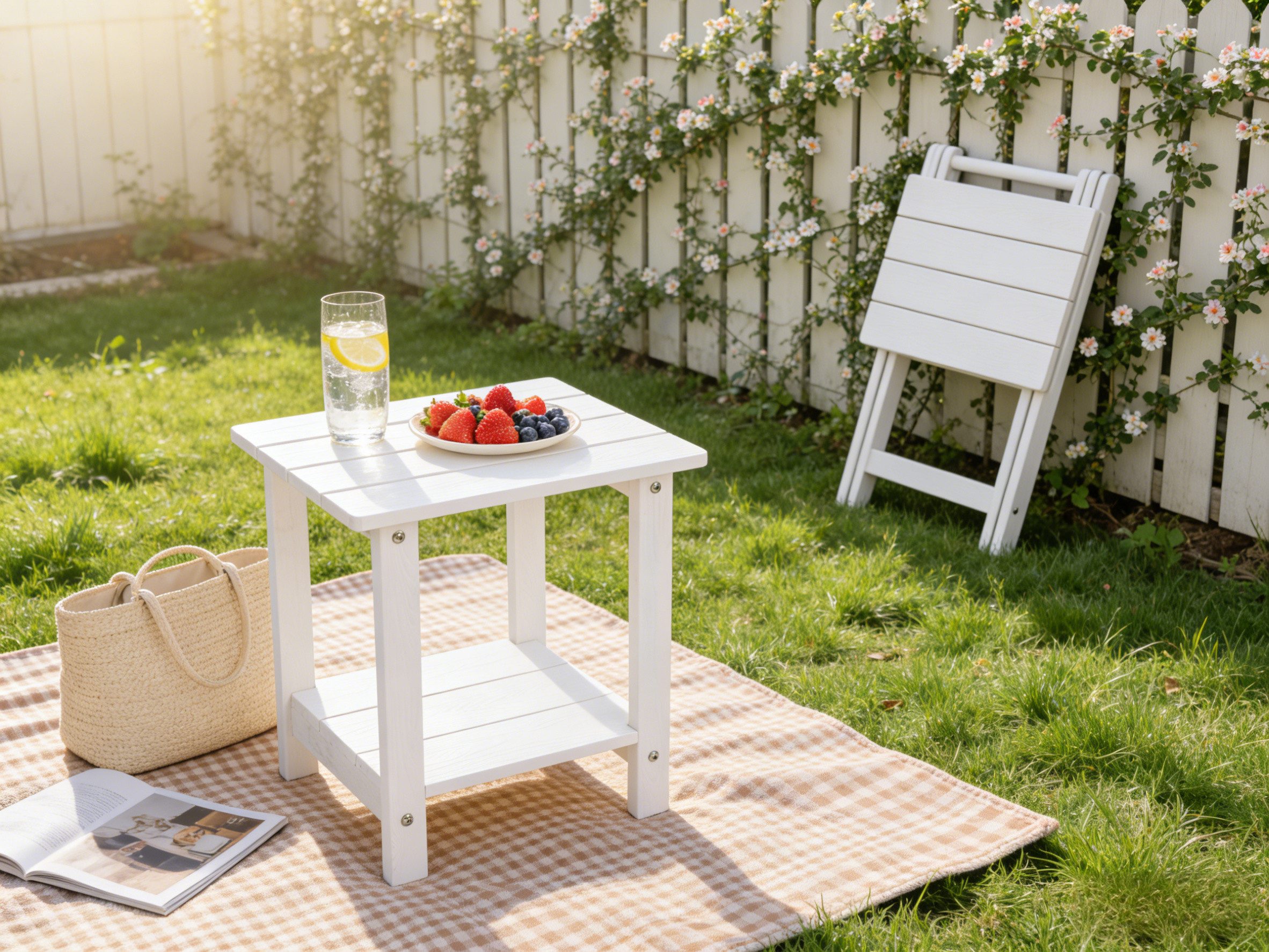 NJLyuhome Beistelltisch Allwetter-Doppelstock aus HIPS (1-St), wetterfest & pflegeleicht – Für Terrasse, Garten & Balkon