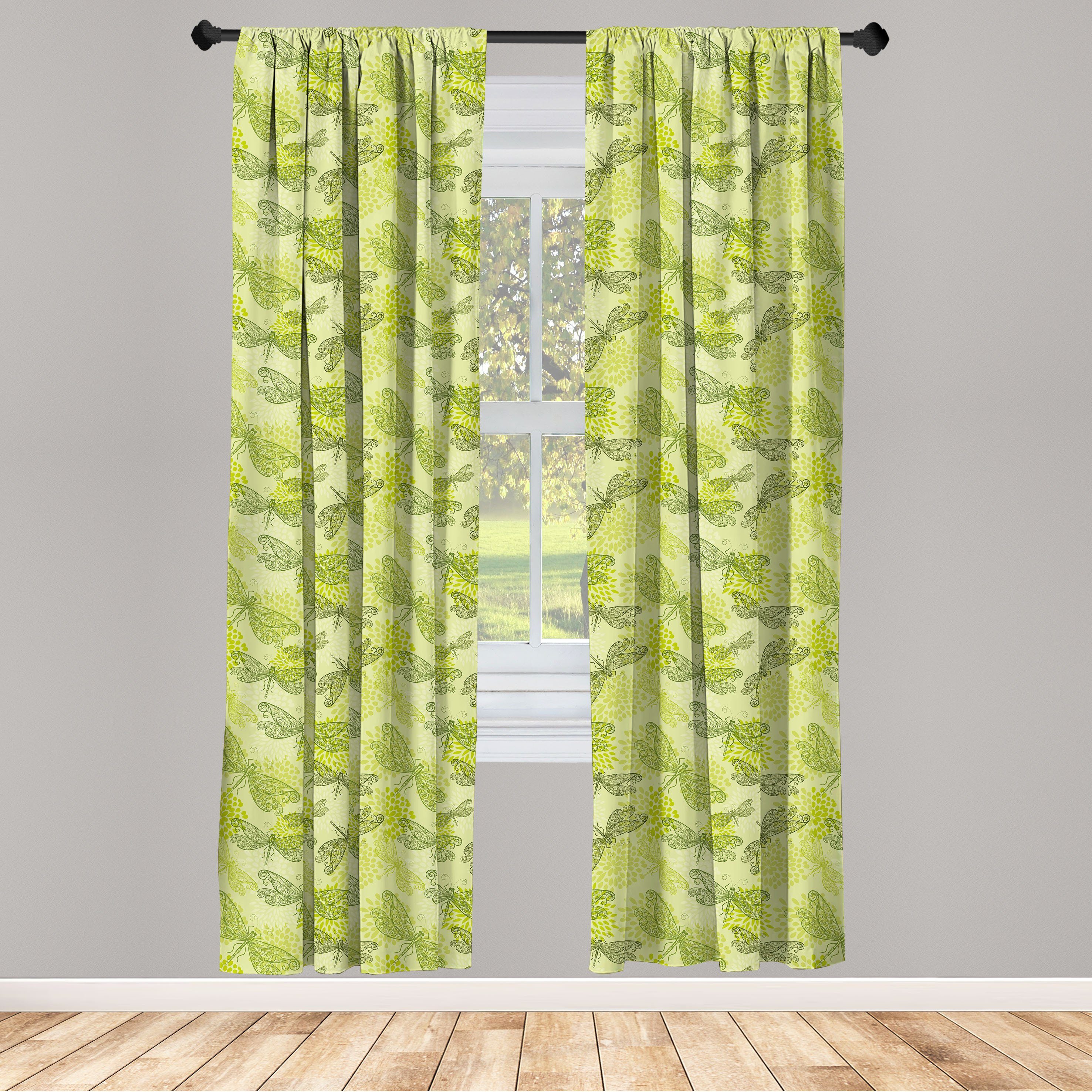 Gardine Vorhang für Wohnzimmer Schlafzimmer Dekor, Abakuhaus, Microfaser, Skizzenhaft Floral Libelle Wings