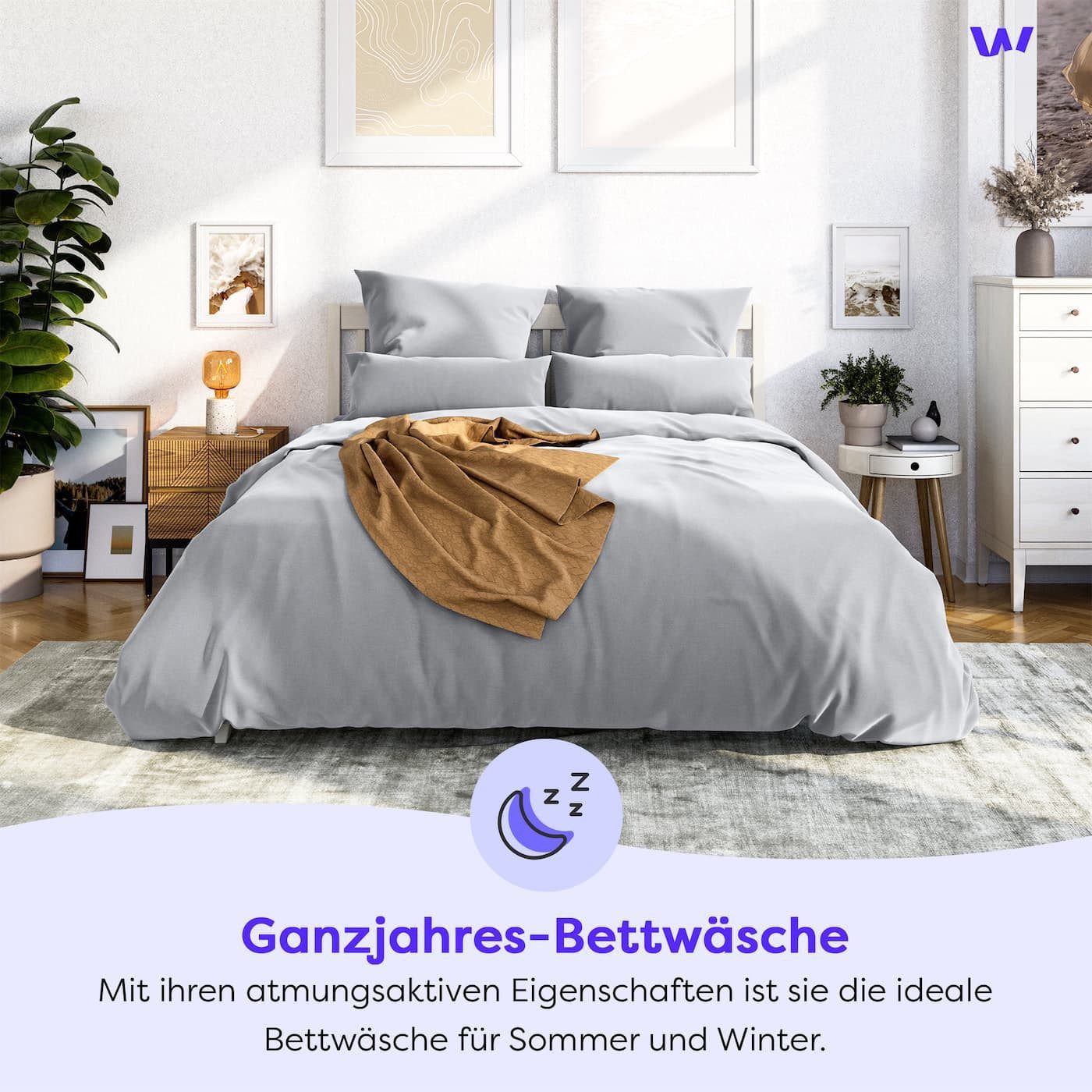 Wolkenfeld Bettwäsche Mako-Satin Baumwollsatin Sommerbettwäsche, Mako-Satin, 2 teilig, 135x200 cm, 155x220, 200x200 & Übergrößen I inkl. Kissenbezüge 80x80 – Bild 3 von 5