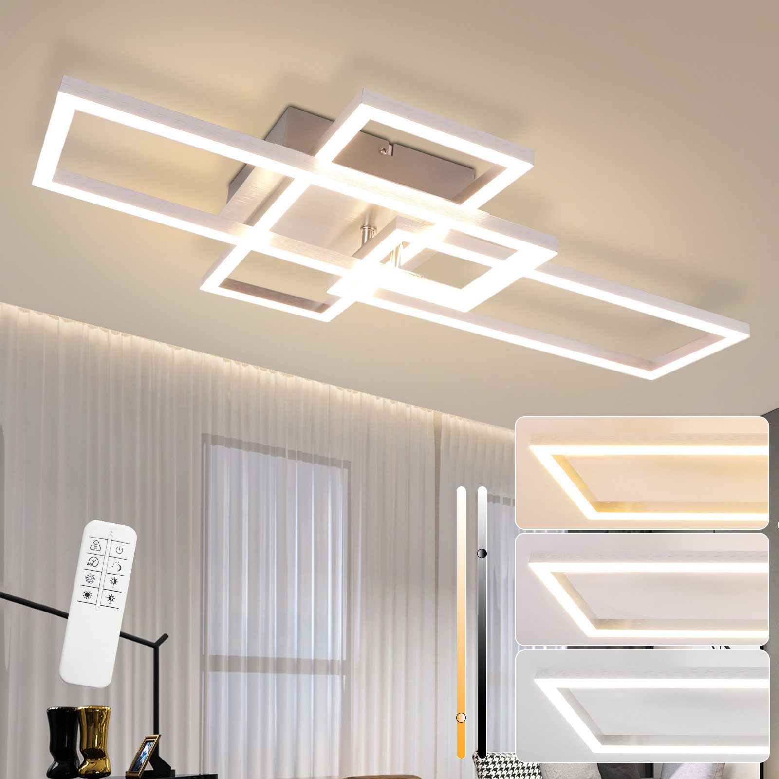 ZMH LED Deckenleuchte Wohnzimmer Schwarz 2/3 günstig online kaufen