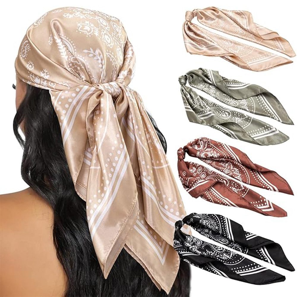 AFKSMILE Kopftuch 4 Stk. Kopftuch für Frauen Schlaf 35“Quadrat Schals für Damen Bandanas, (4-St), Haartuch Halstuch Haarschmuck Satin Schal Seidentuch für Haar 90×90cm