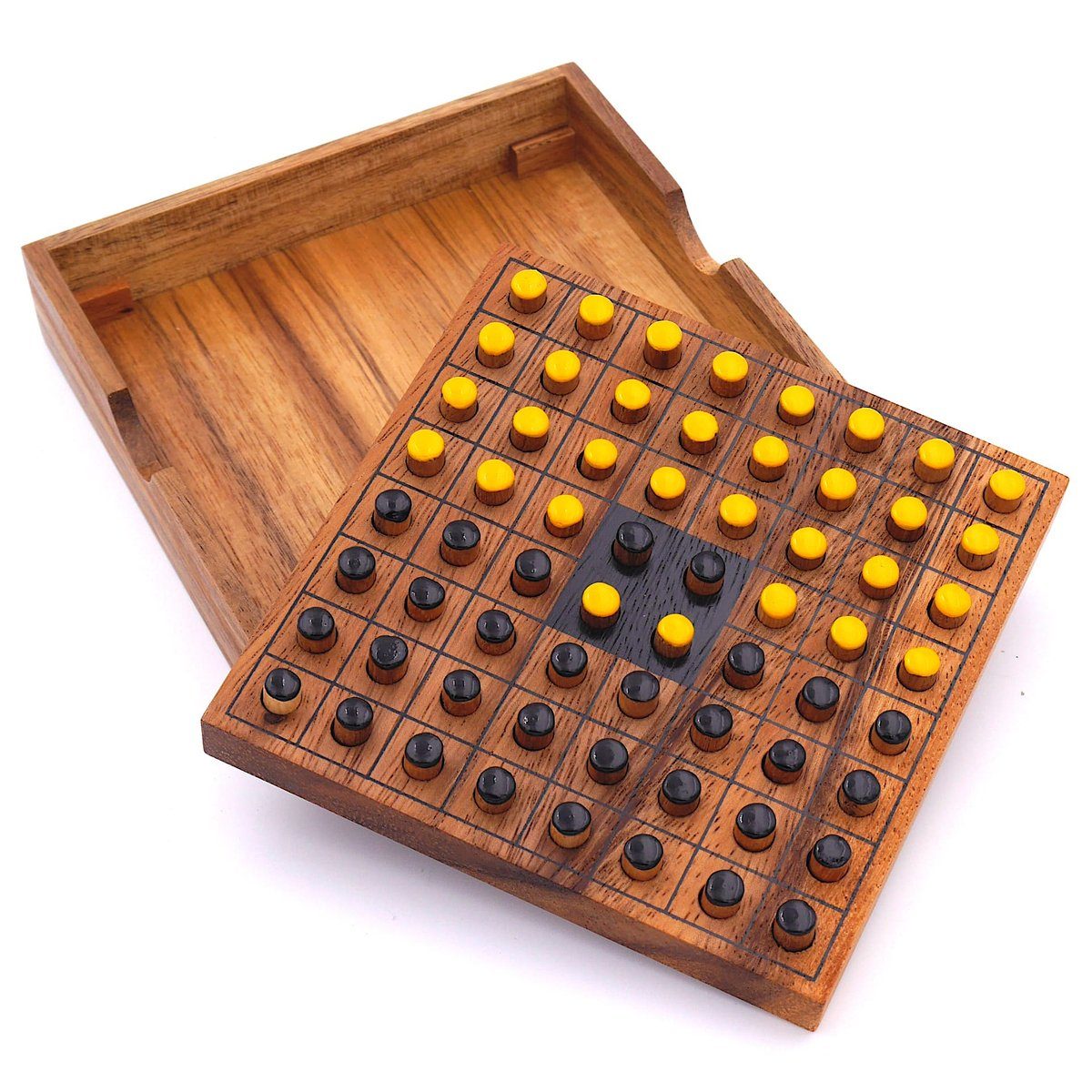 ROMBOL aus – Interessantes Holz, Spiel, Denkspiele Reversi Holzspiel für Brettspiel Strategiespiel 2 Personen gelb/schwarz edlem