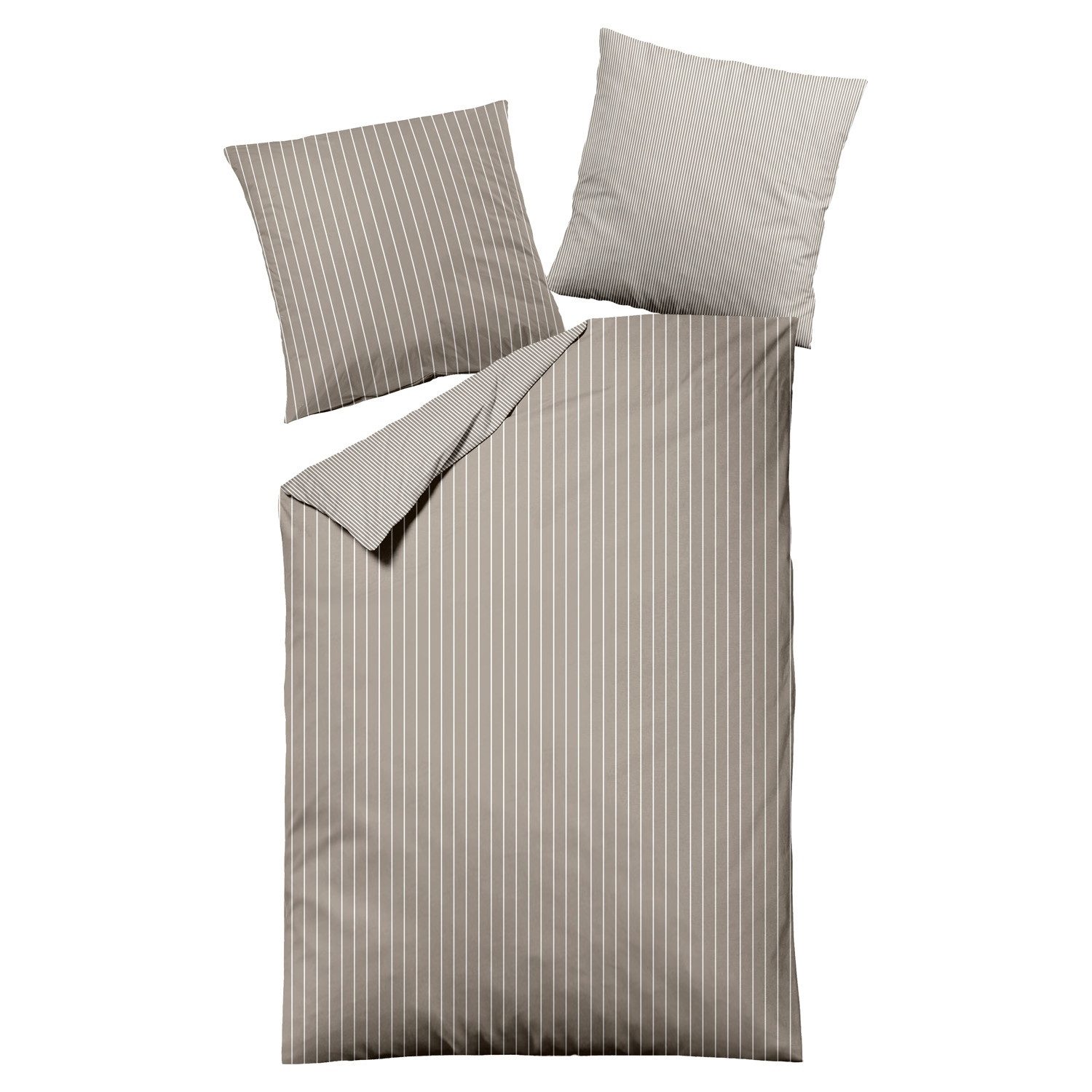 Bettwäsche DENALA, Taupe, Baumwolle, Streifen