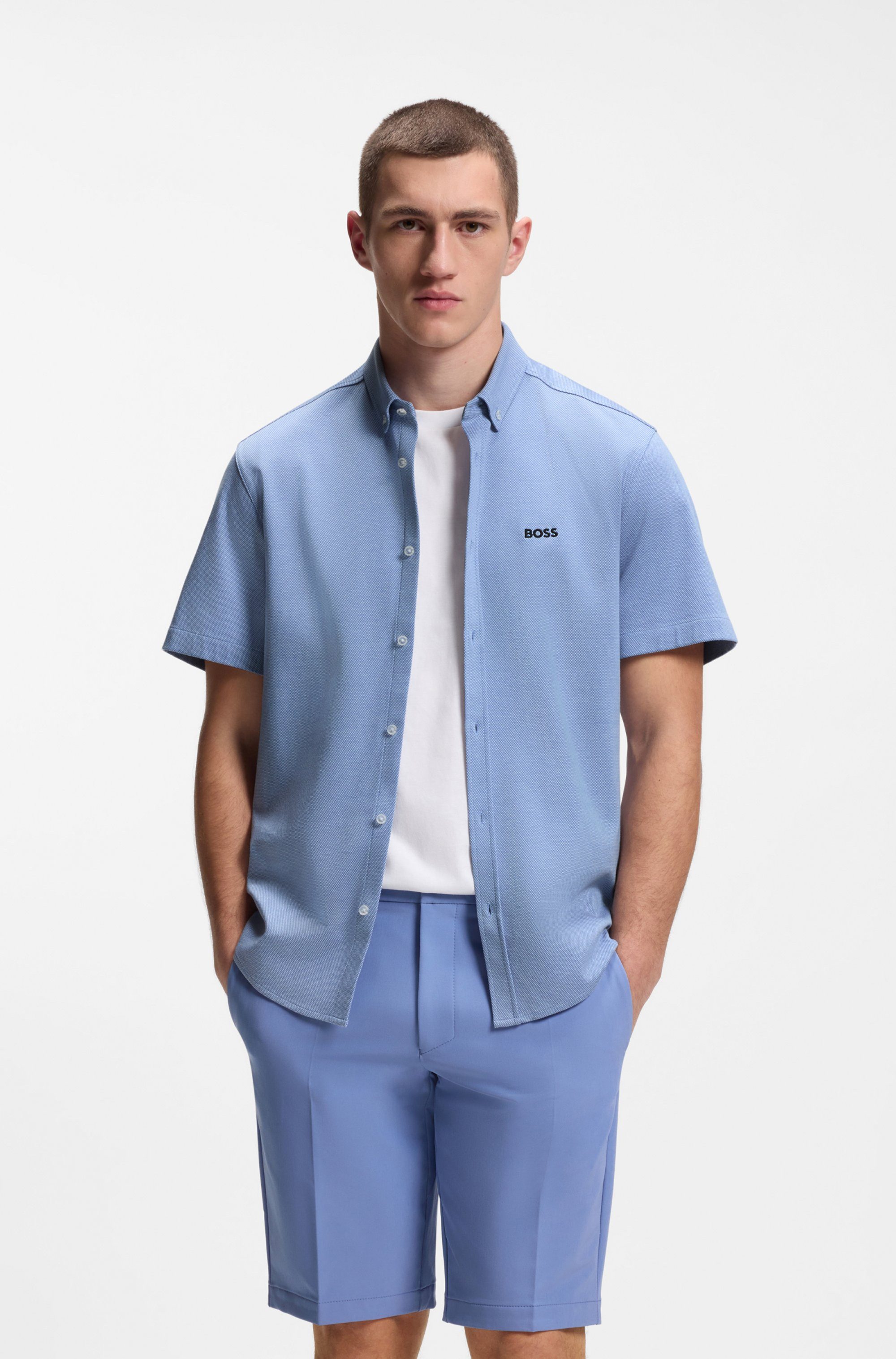 BOSS GREEN Kurzarmhemd Motion S Regular Fit, Button-down-Kragen, Kurzarm, Logo-Stickerei