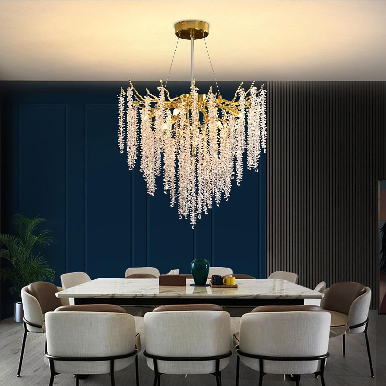 RRBEST Kronleuchter Modern Kronleuchter Kristall Leuchte, Luxus Kristall Pendelleuchte, Dimmbar Kristall Hängeleuchte, für Esszimmer, Wohnzimmer, Schlafzimmer