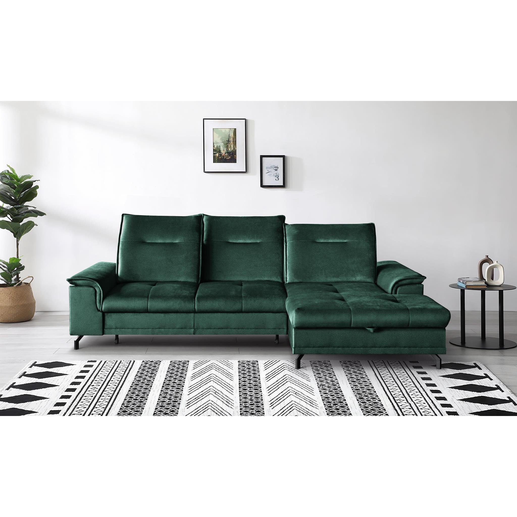 Beautysofa Ecksofa Bruno mini Lieferung beinhaltet die Einbringung in die Wohnung, moderne Ecke mit verstellbaren Kopfstützen, Sitztiefenverstellung, aus velours, kleine Corner Schlafsofa mit Bettkasten