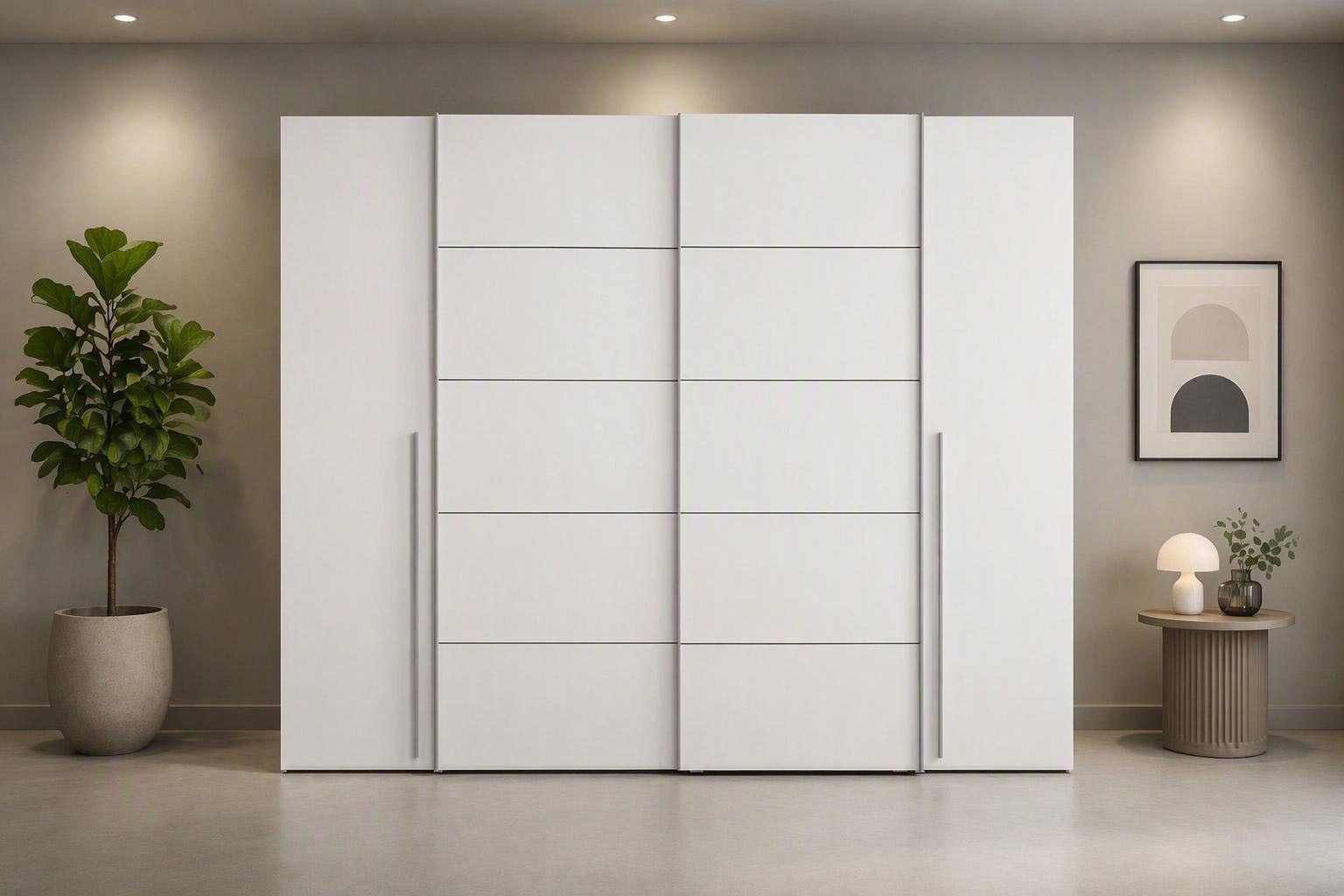 FORTE Kleiderschrank Narago, Kombischrank, modernes Design (B/H/T ca. 270/210/61cm, auch mit Premiumausstattung) Kombination aus Schwebetüren mit seitlichen Drehtüren, Made in Europe