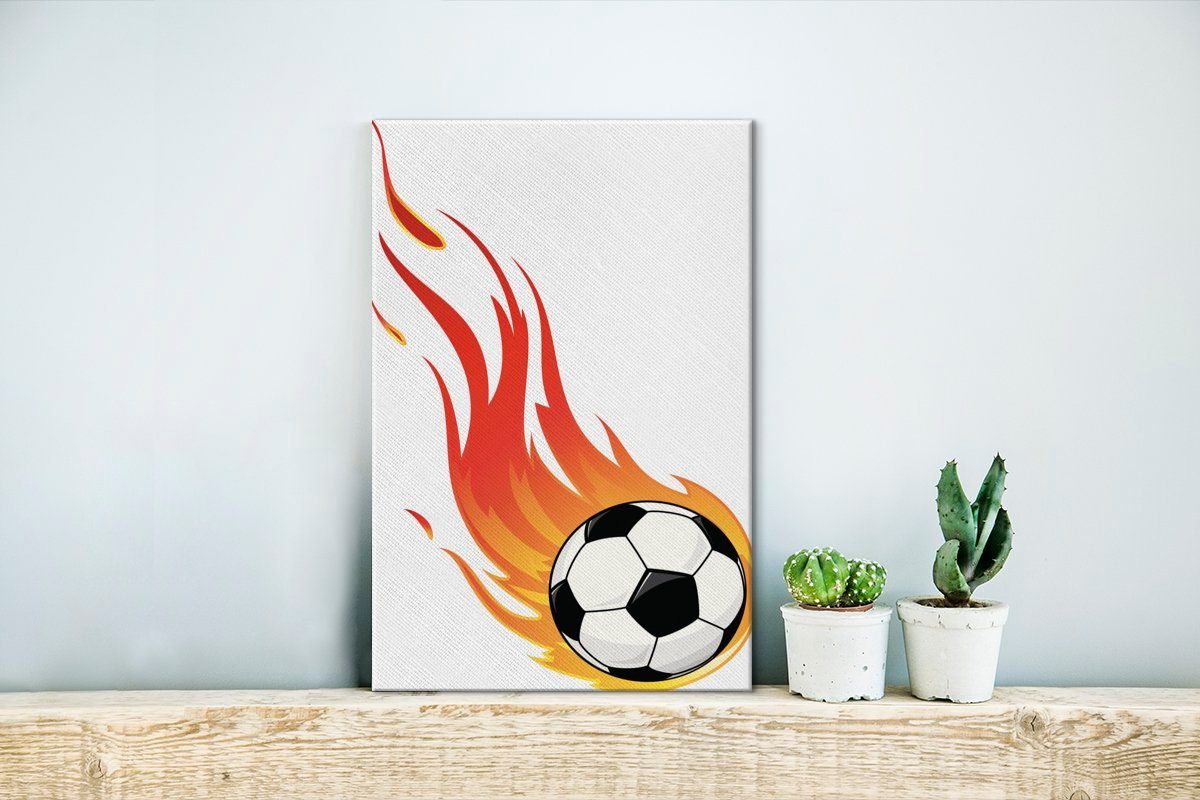 Illustration brennenden Eine Leinwandbild Fußballs, Leinwandbild inkl. St), cm fertig Zackenaufhänger, (1 bespannt 20x30 Gemälde, OneMillionCanvasses® eines