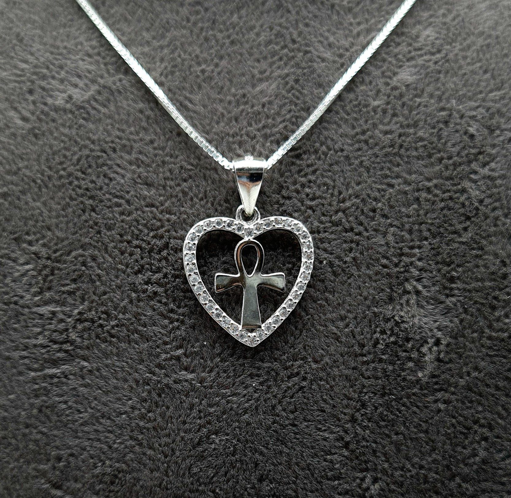 NAHLE Kette mit Anhänger Kreuz Silberkette Kreuz Herz Halskette (inklusive Schmuckbox), 925 Silber mit Zirkonia / rhodiniert