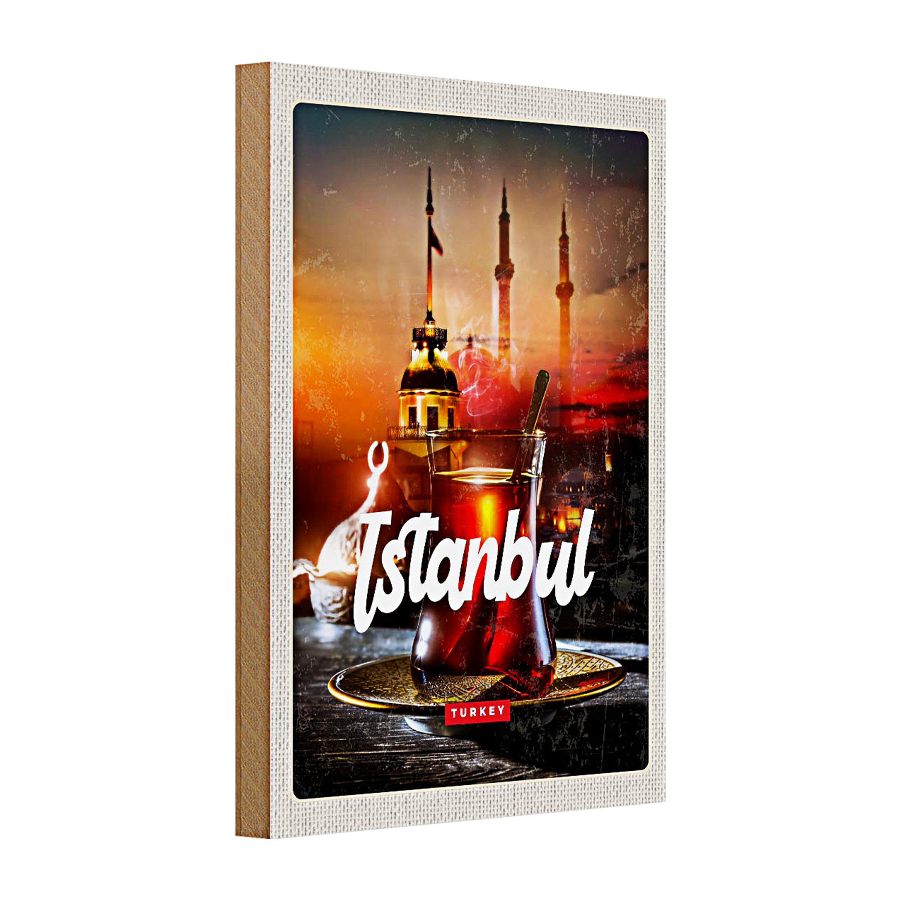 Roomando Holzbild Holzschild Reise 20x30cm Istanbul Turkey Çay türkischer Tee