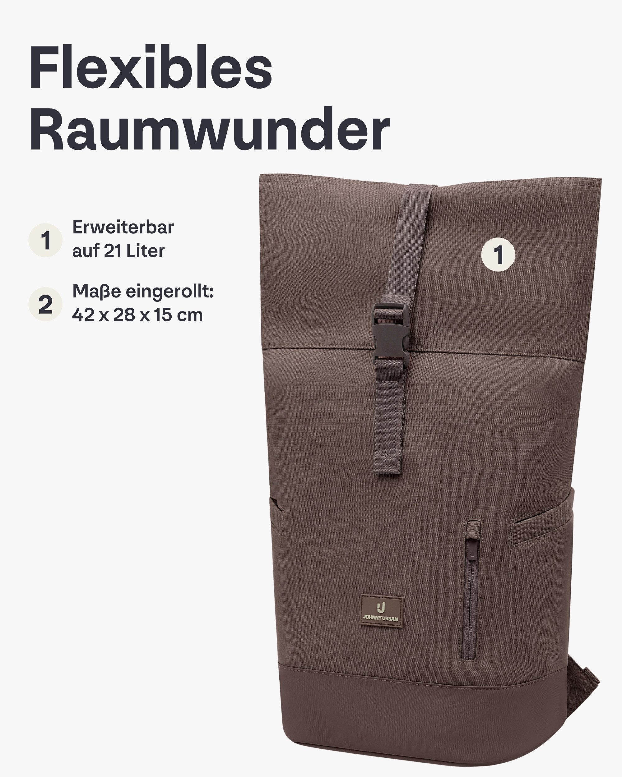 Johnny Urban Cityrucksack Luca Medium Rolltop Rucksack (1-tlg), Gepolstertes Laptopfach, Wasserabweisend – Bild 3 von 5