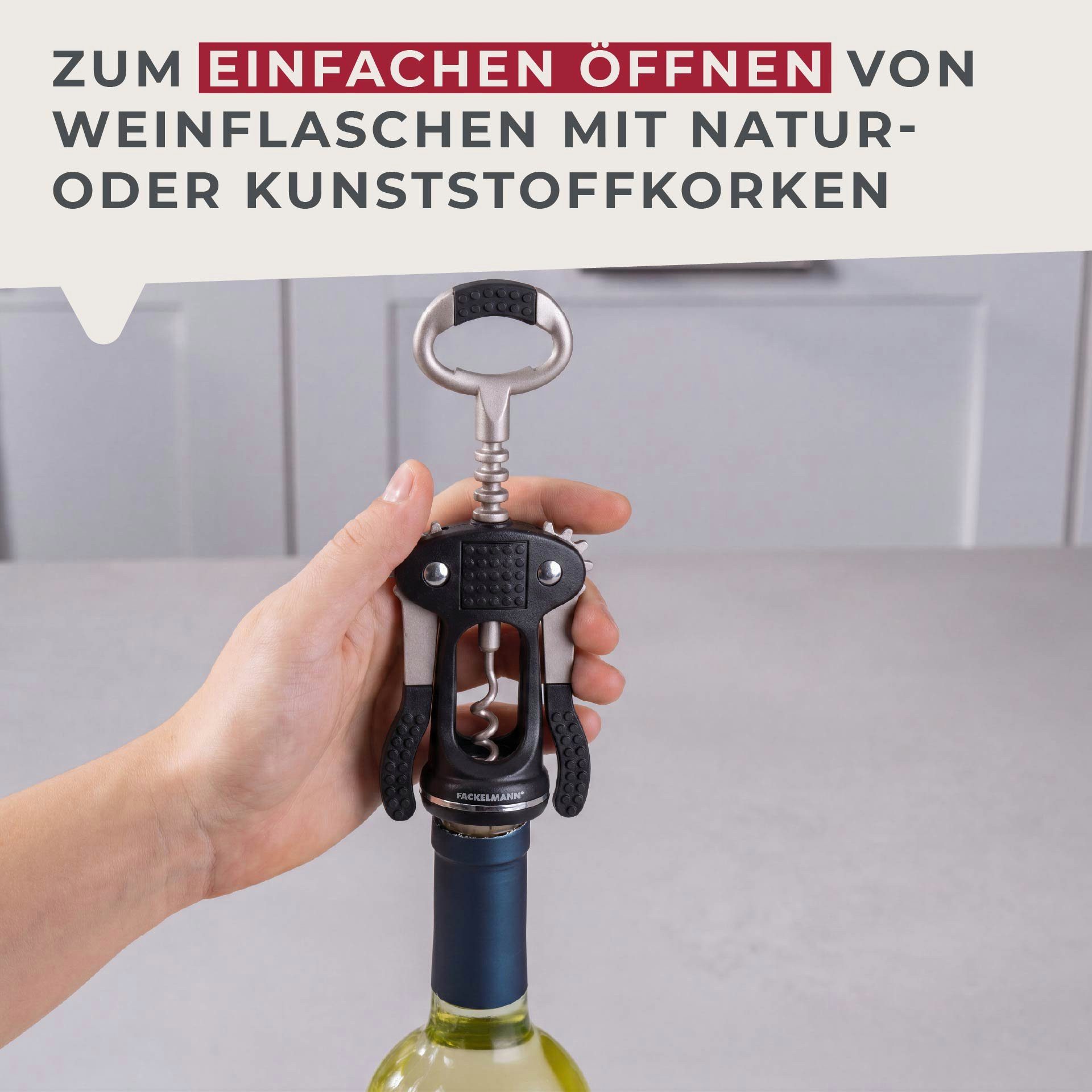 FACKELMANN Korkenzieher Hebelkorkenzieher mit Flaschenöffner