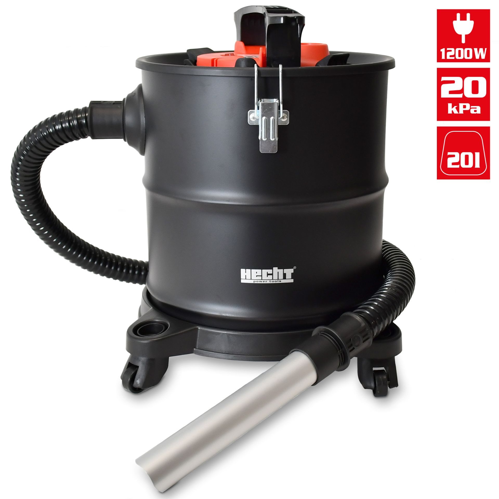 Hecht Aschesauger 22E Kaminsauger mit Filterklopfer für Ofen & Grill, 1200 W, Metallbehälter, staubarm und handlich