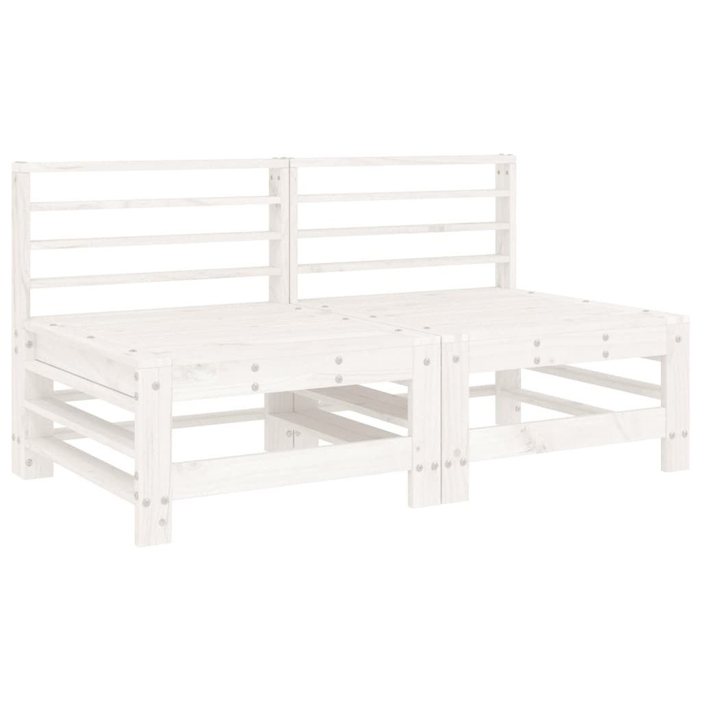 vidaXL Gartenlounge-Mittelteil, Mittelsofas mit Kissen 2 Stk. Weiß Massivholz Kiefer