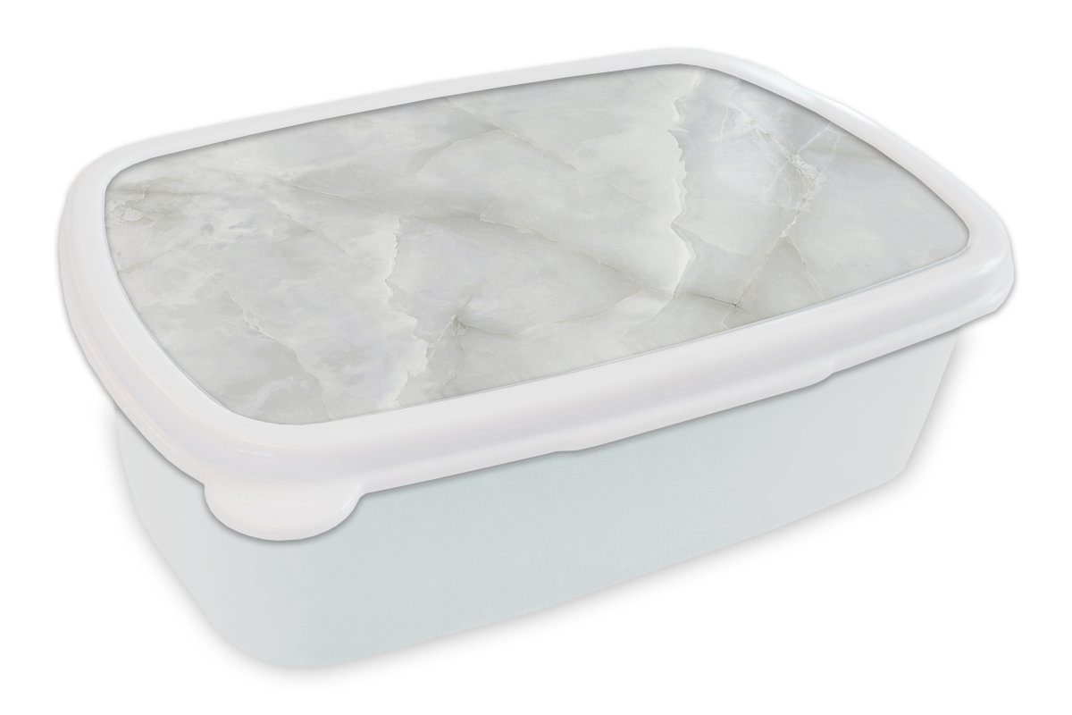MuchoWow Lunchbox Marmor - Weiß - Muster - Stein - Marmoroptik, Kunststoff, (2-tlg), Brotbox für Kinder und Erwachsene, Brotdose, für Jungs und Mädchen